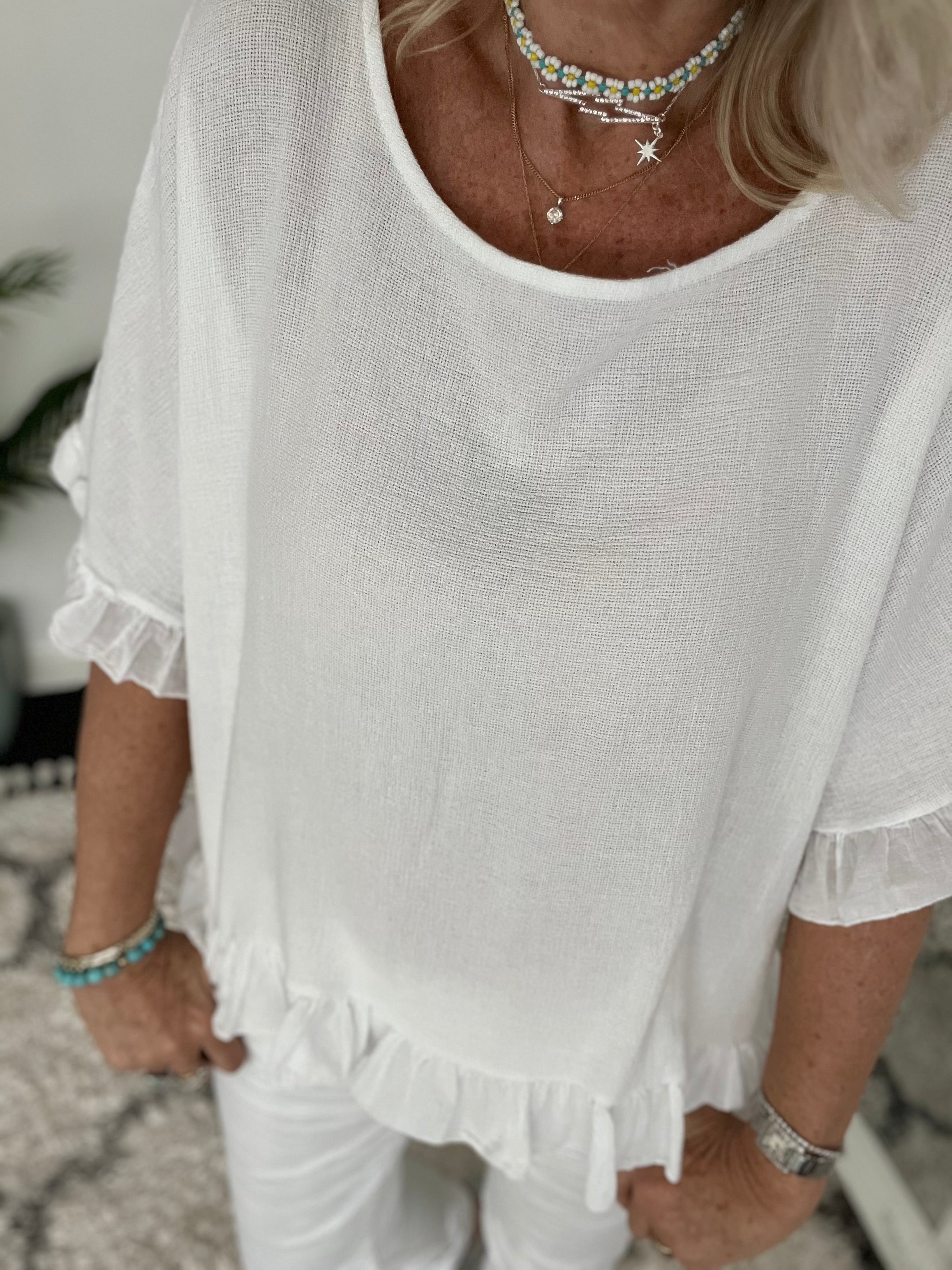 Linen & Cotton Top in White