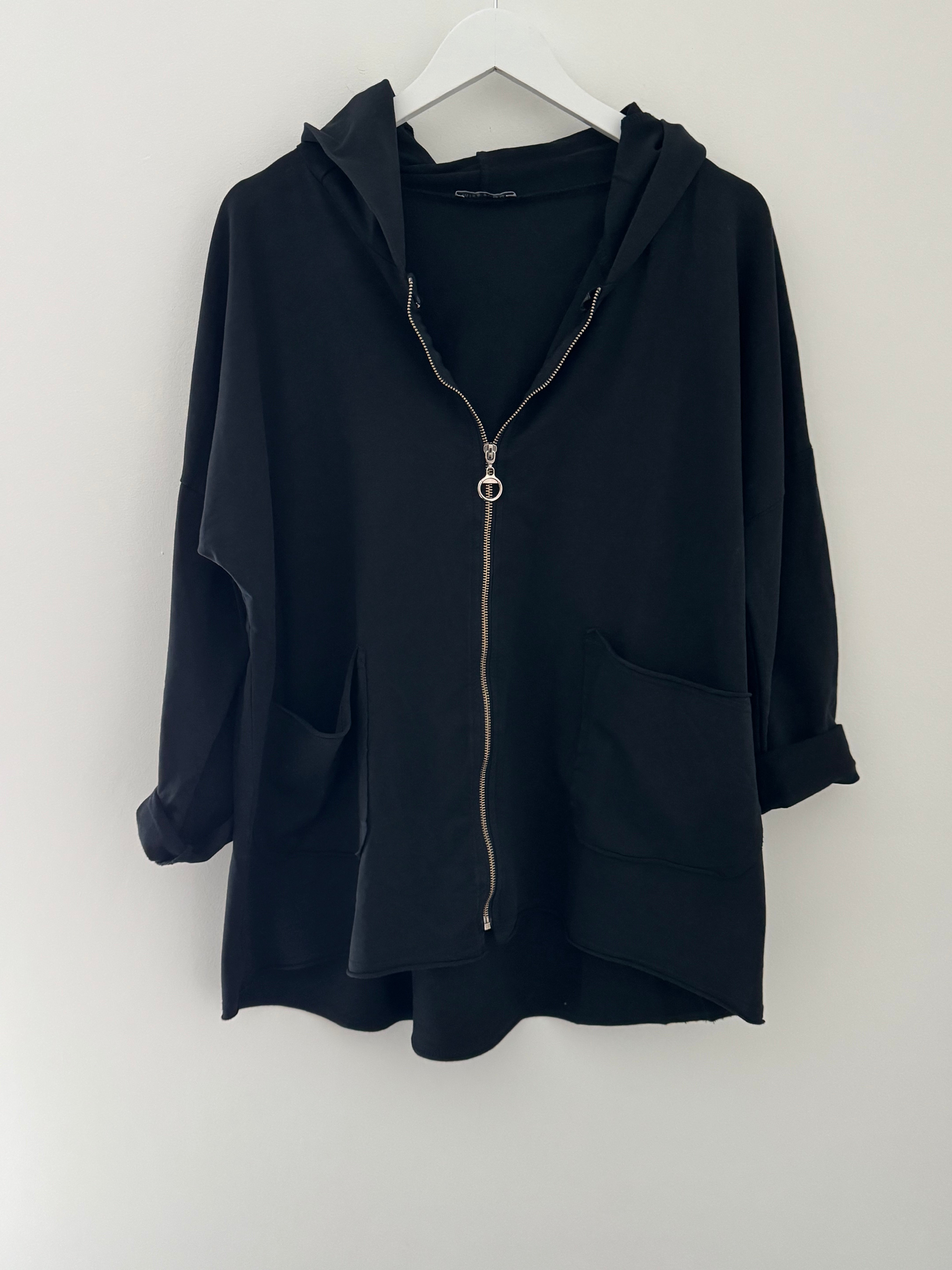 Zipped Sweat Hoodie Jacket in Black