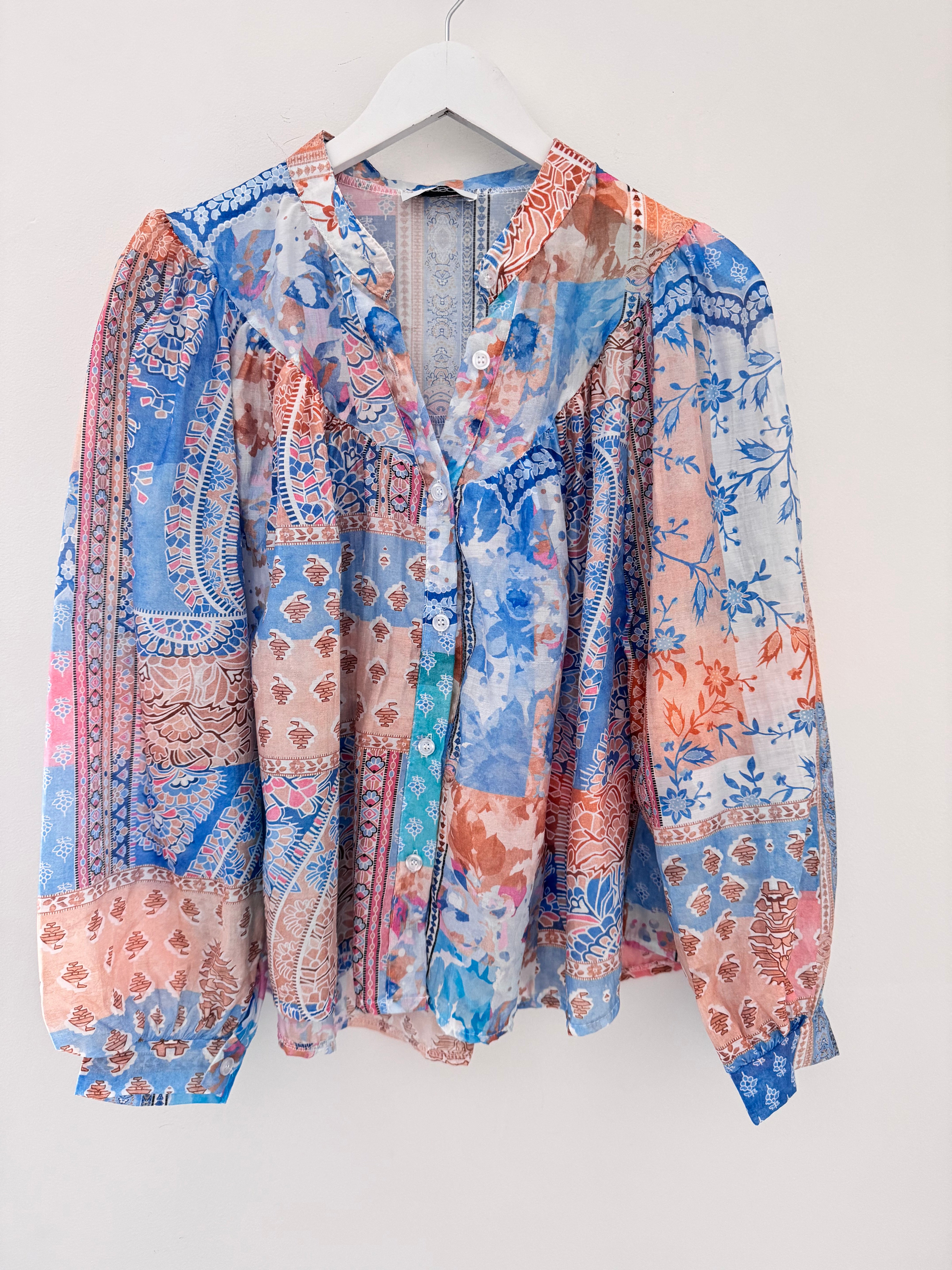 Patchwork Shirt in Blue & Pink