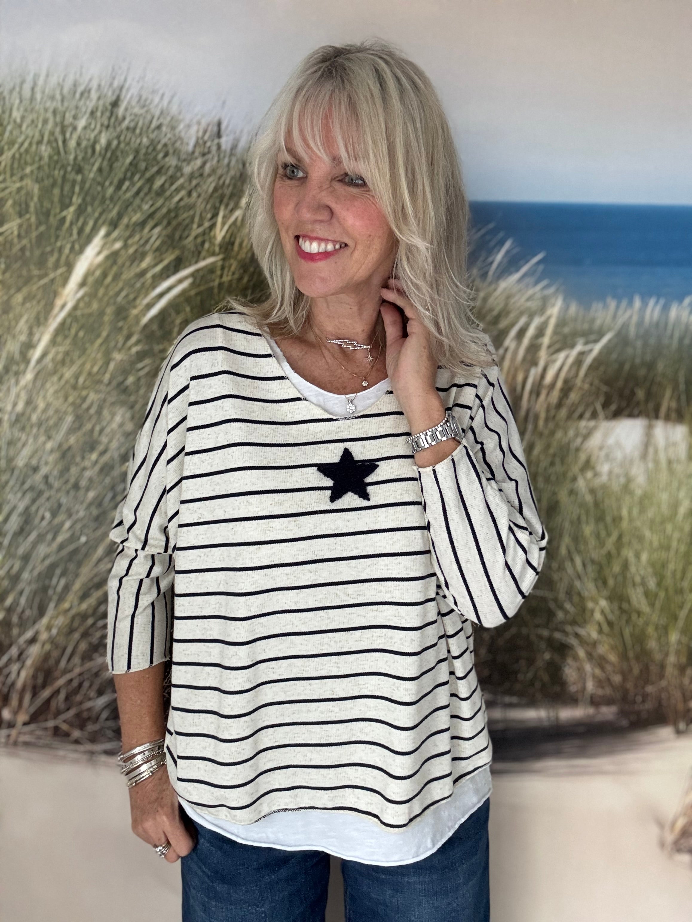 Star & Stripe Jumper in Ecru & Ink