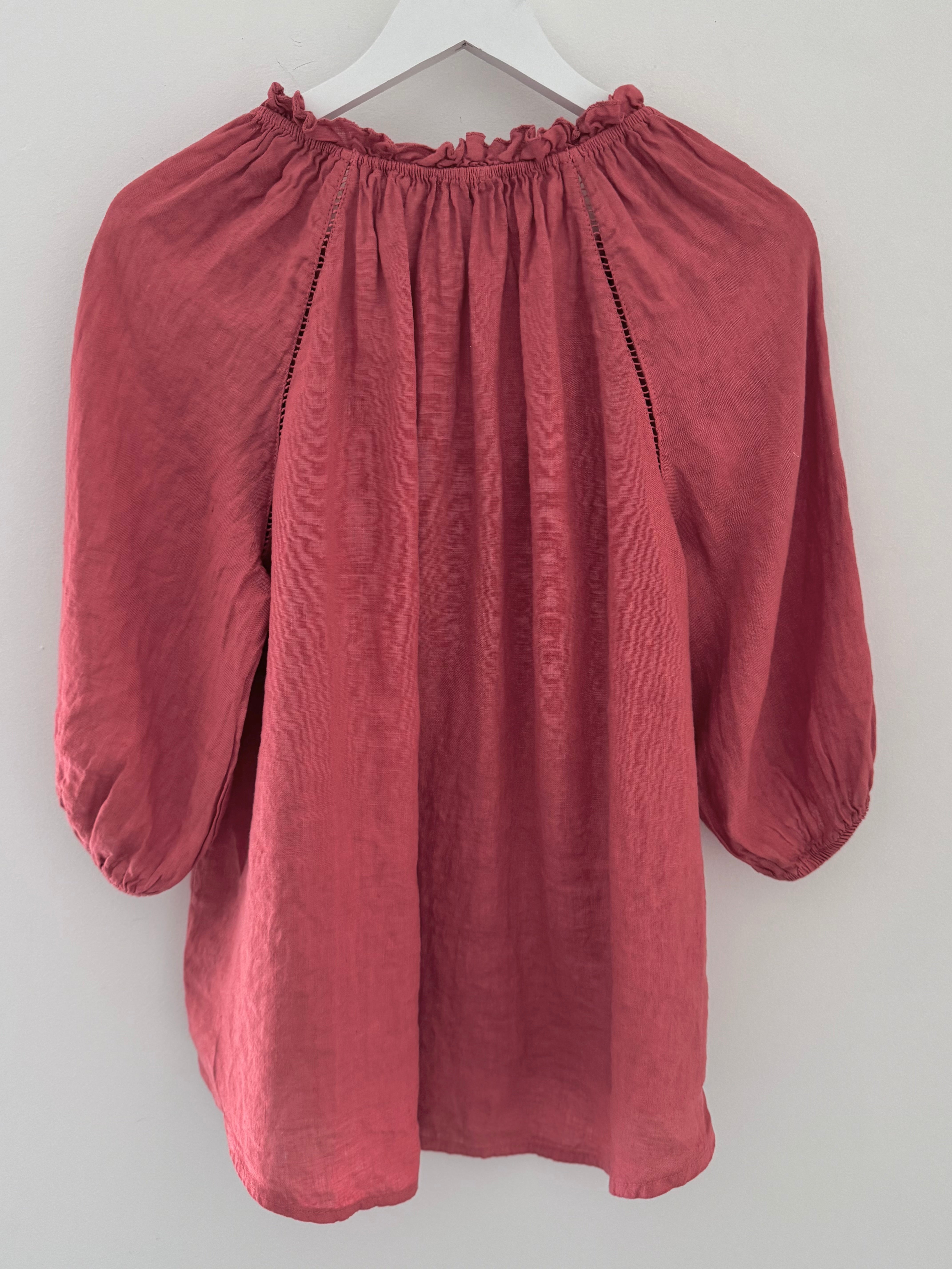 Pure Linen Designer Blouse in Pomegranate