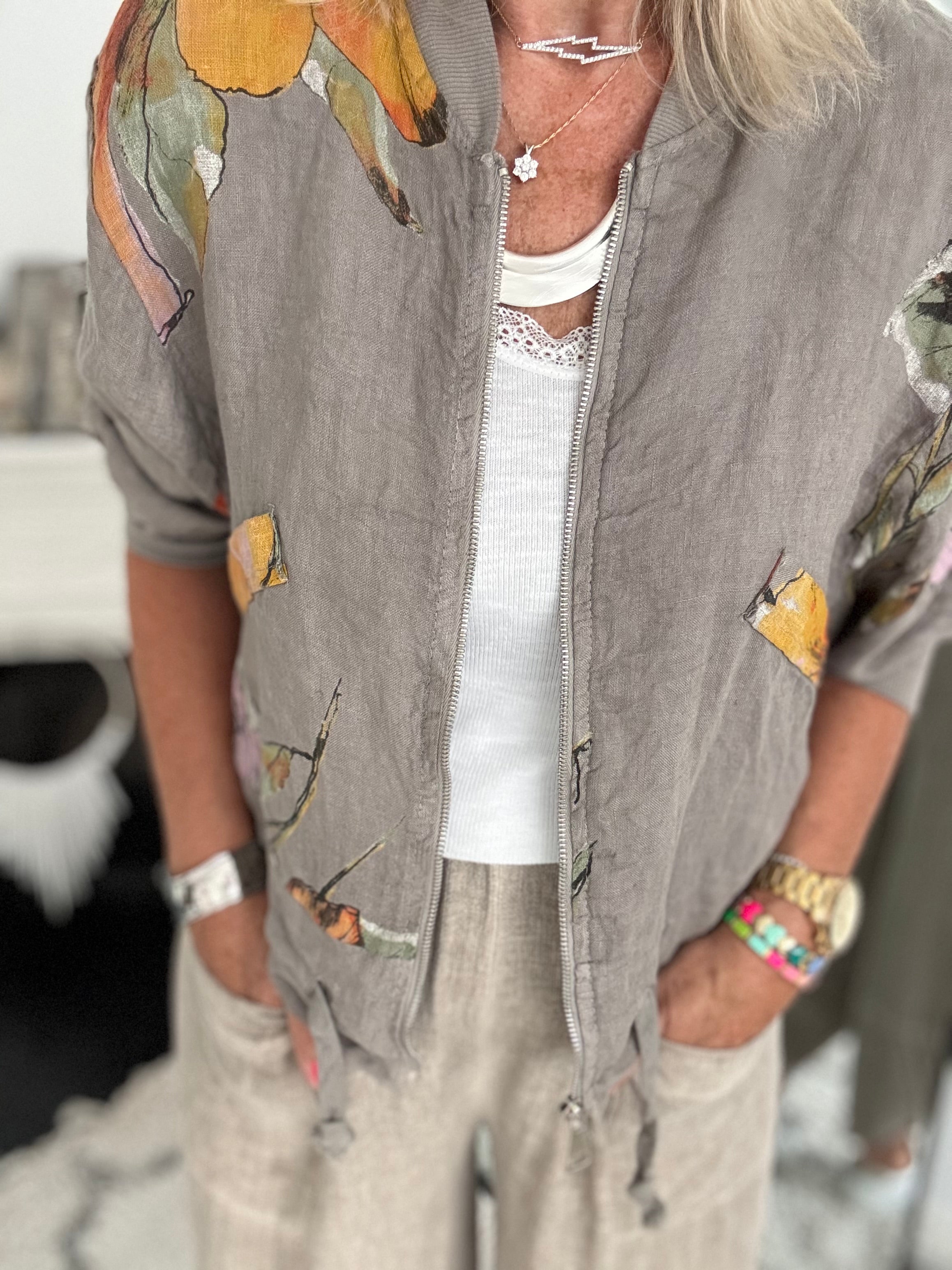 Linen Bomber Jacket in Dark Mocha