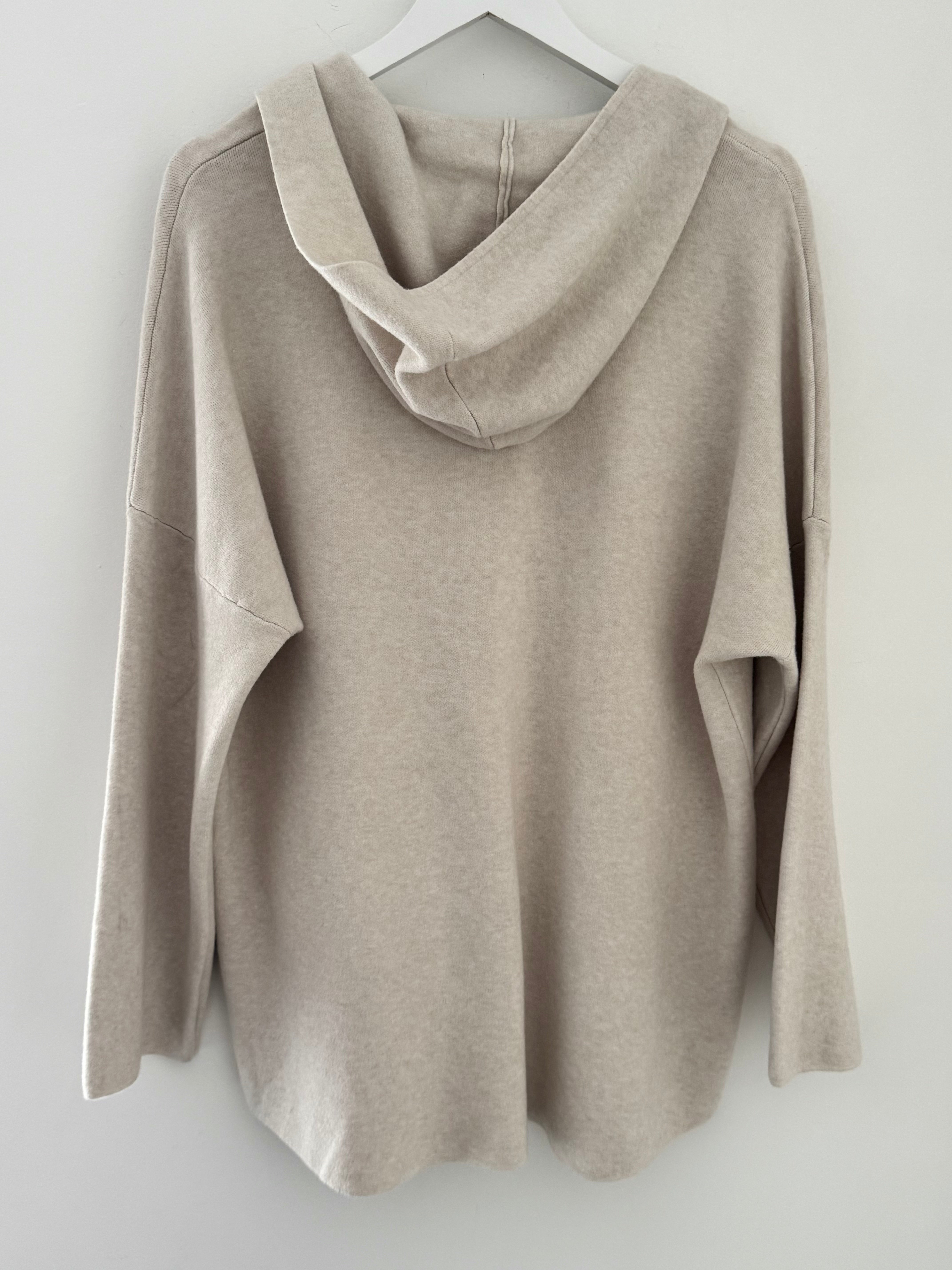 Hooded Zipped Coatigan in Ecru