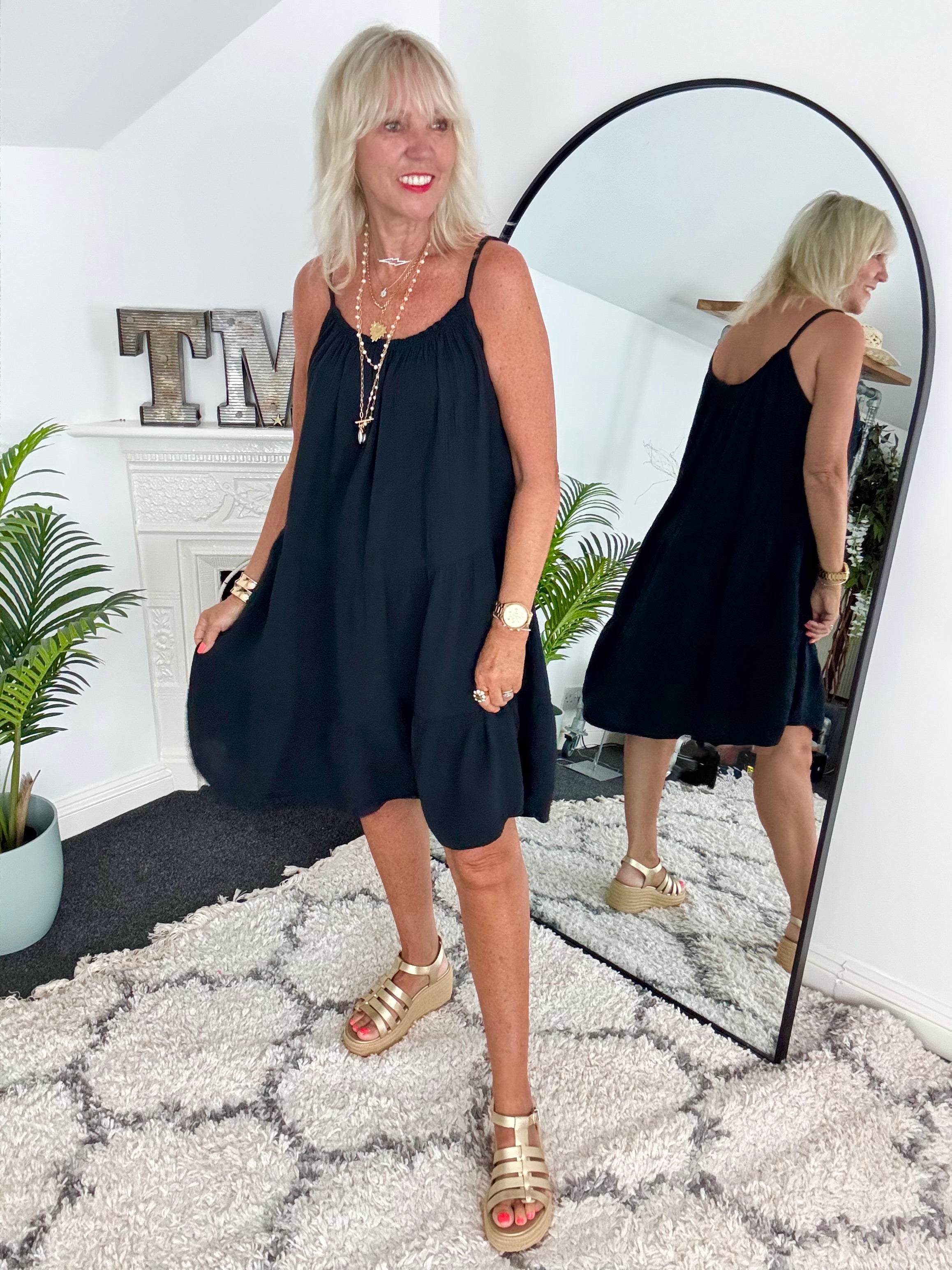 Cheesecloth Dress in Black