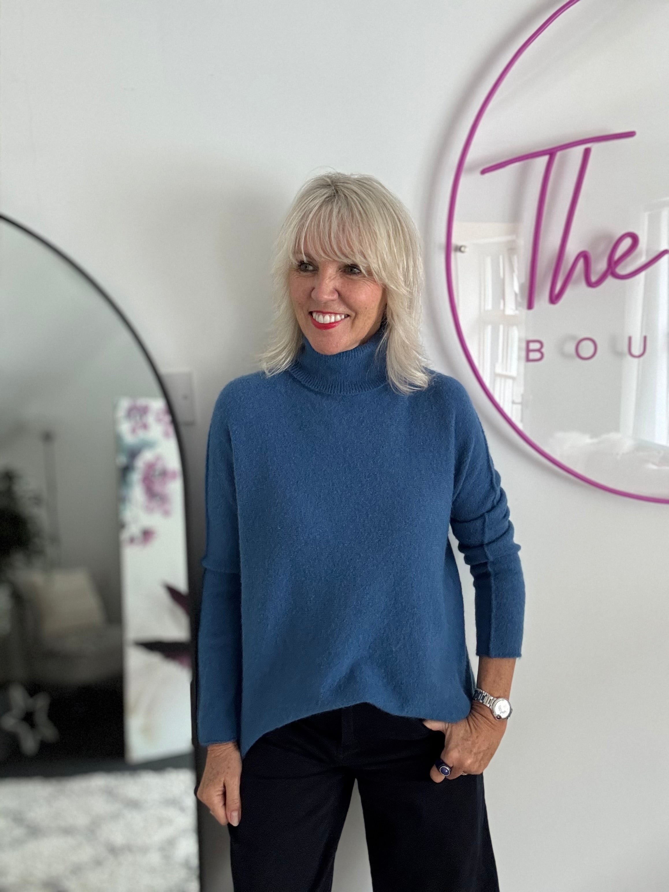 Simple Roll Neck Jumper in Cerulean Blue