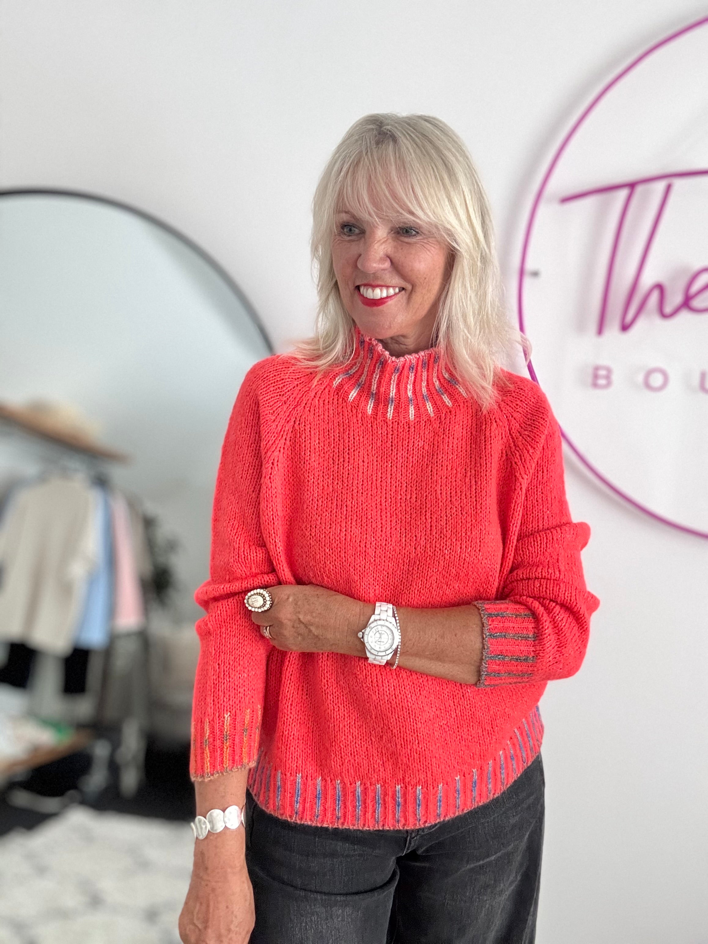 Stunning Funnel Neck Jumper in Coral