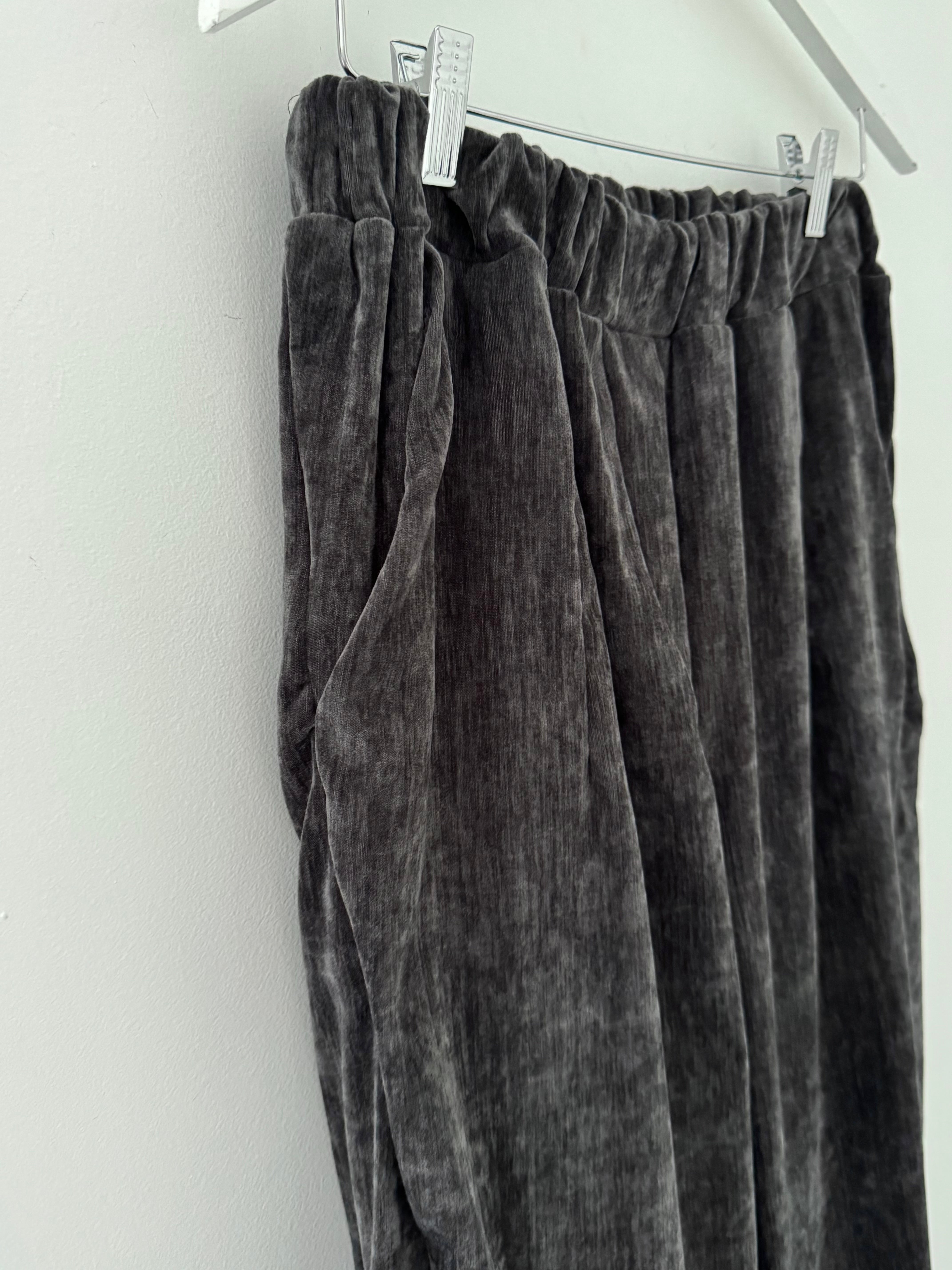 Velvet Stretch Boyfriend Trousers in Dark Grey