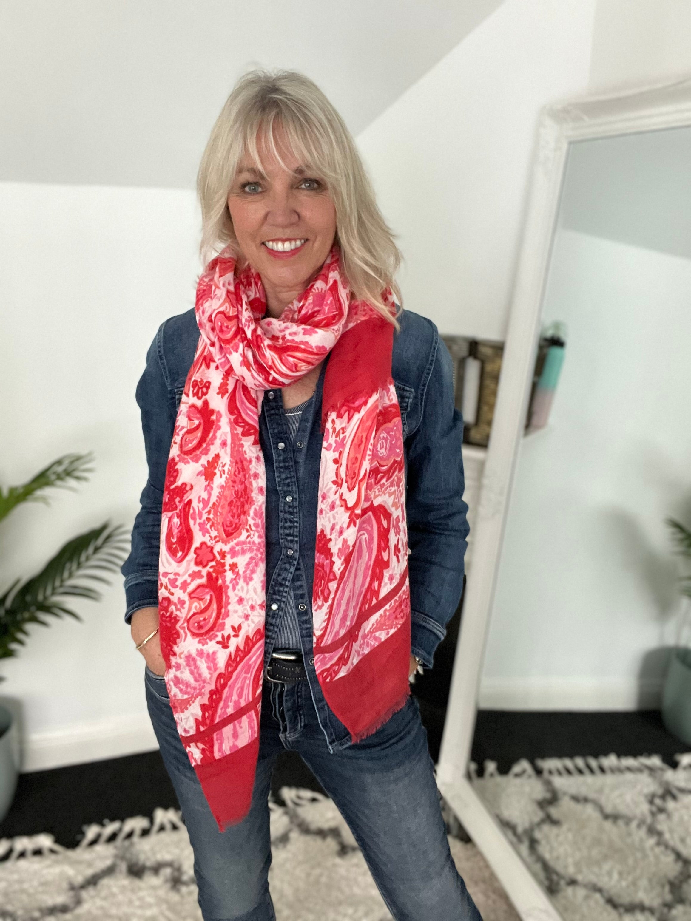 Paisley Scarf in Pink & Red