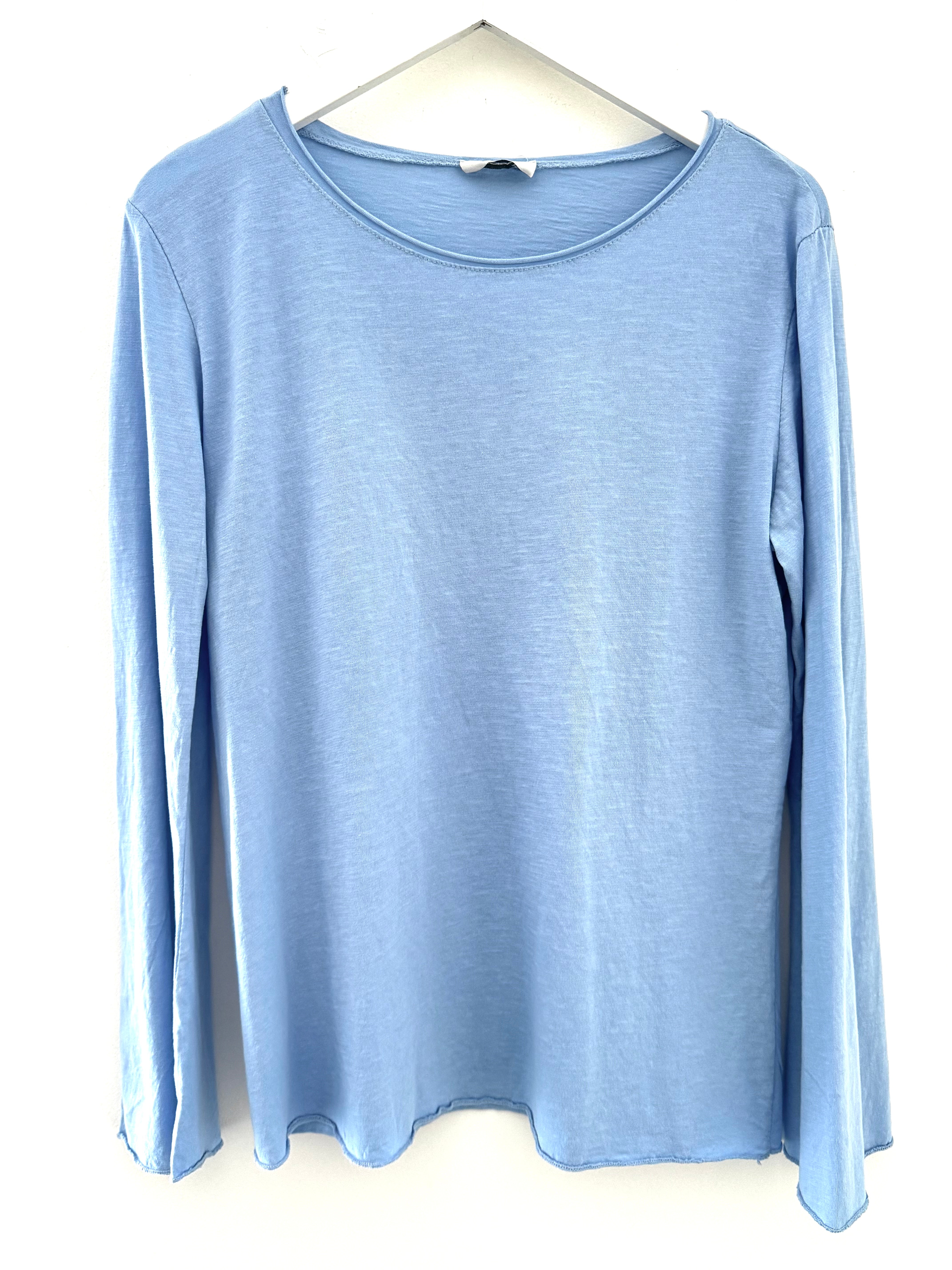 Long Sleeve Top with Flare Sleeves in Light Blue