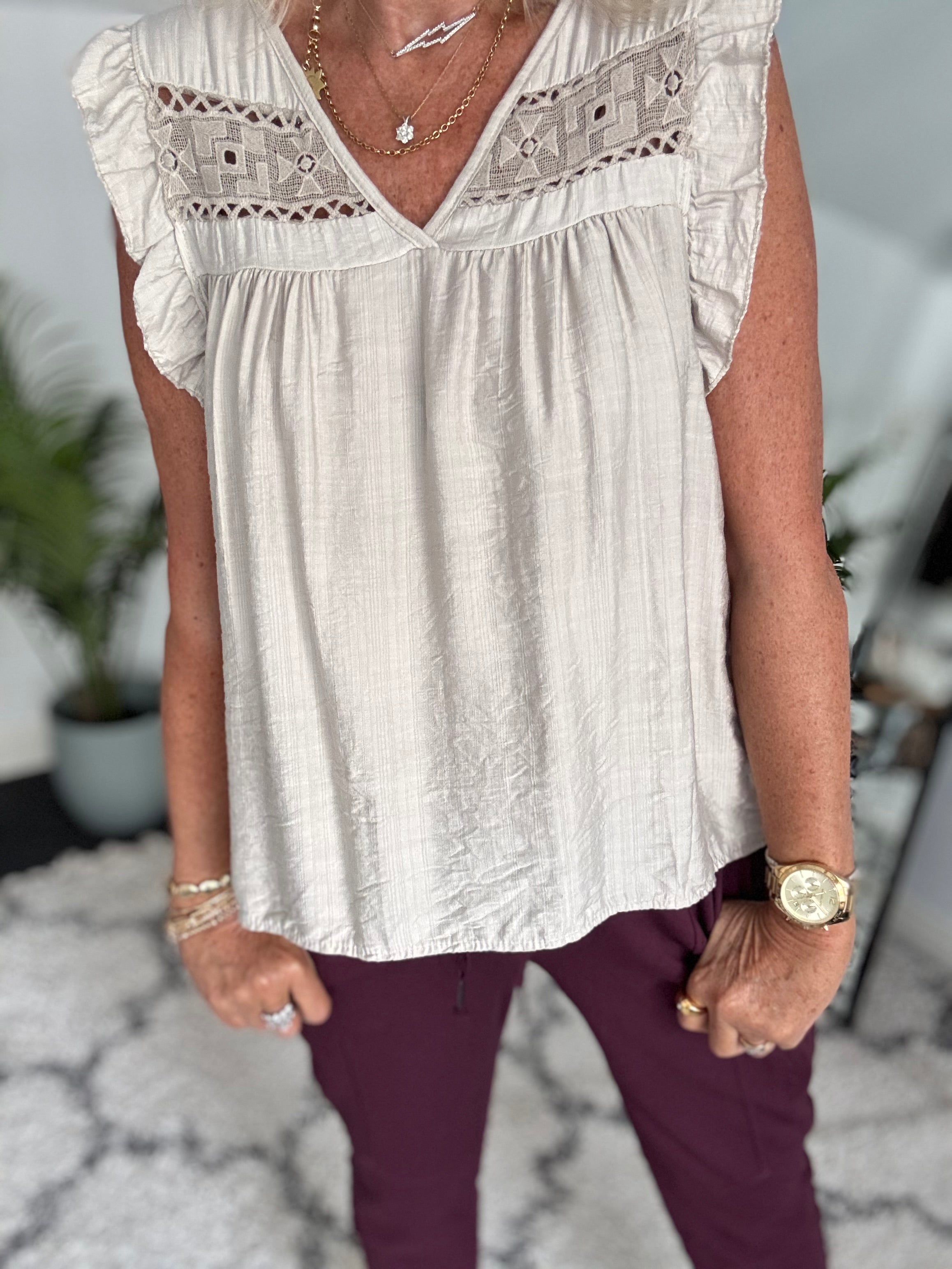 Simple V Neck Top in Ecru