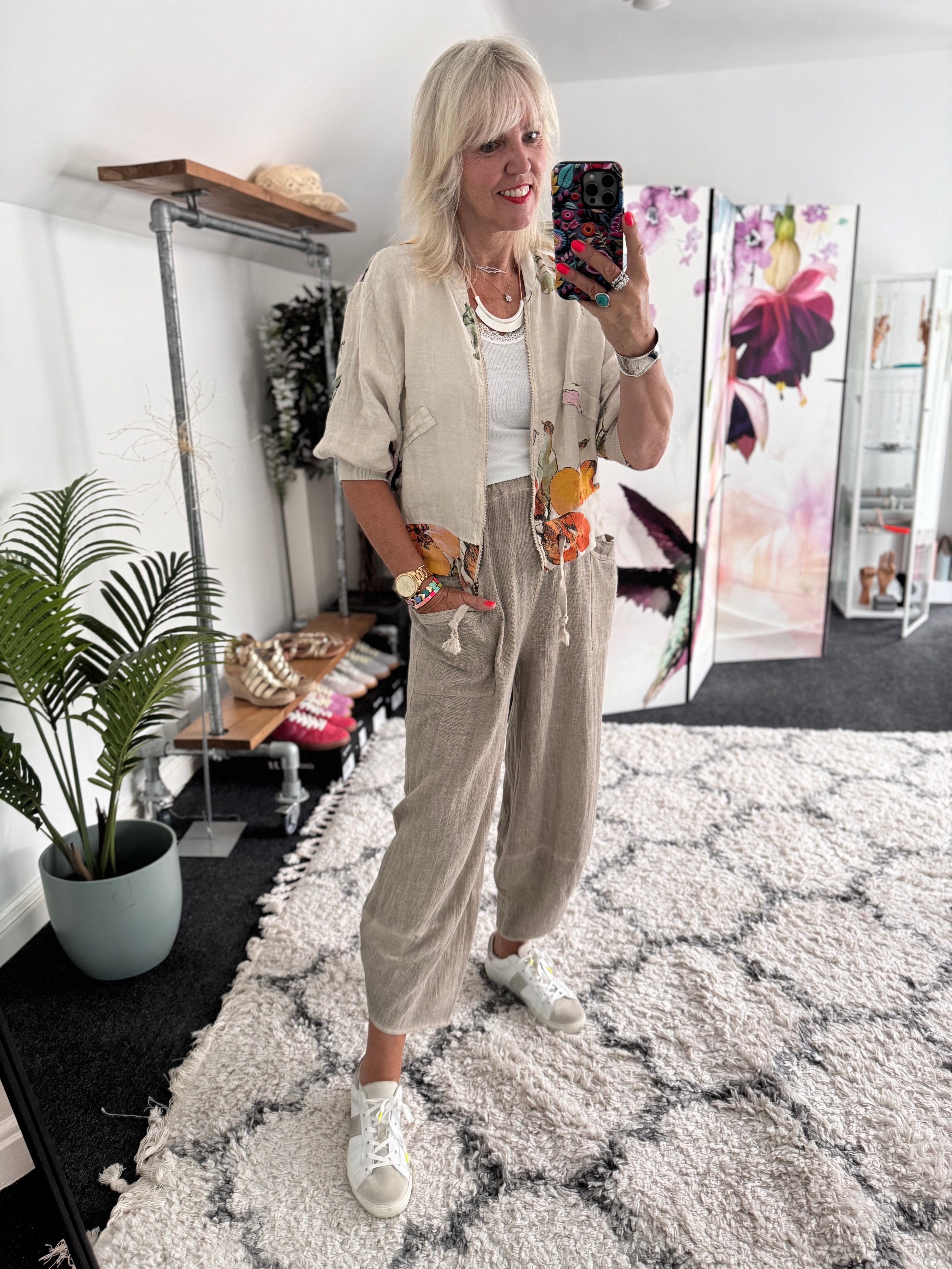 Linen Bomber Jacket in Light Mocha