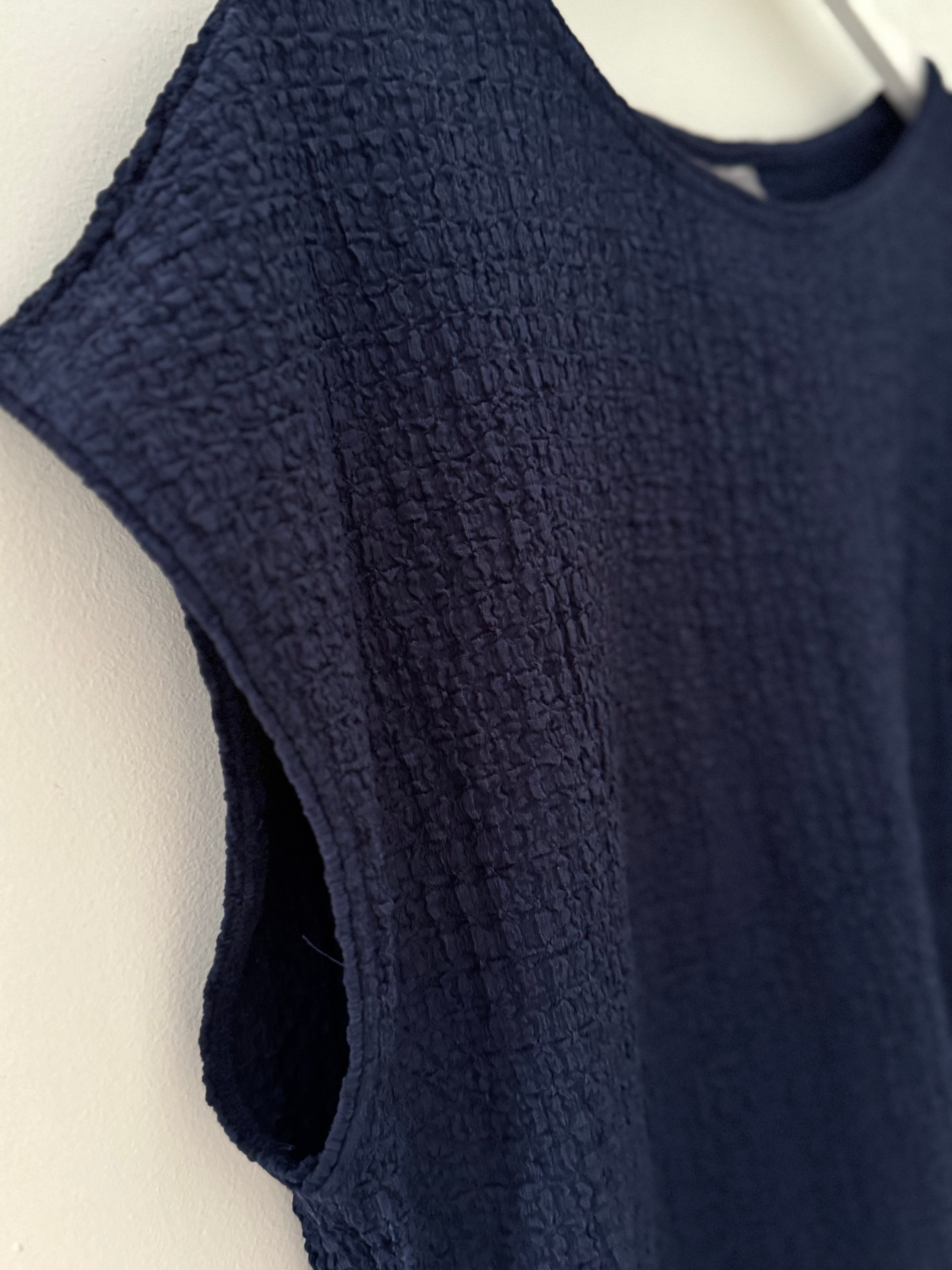 Textured Stretch Crepe Top in Navy