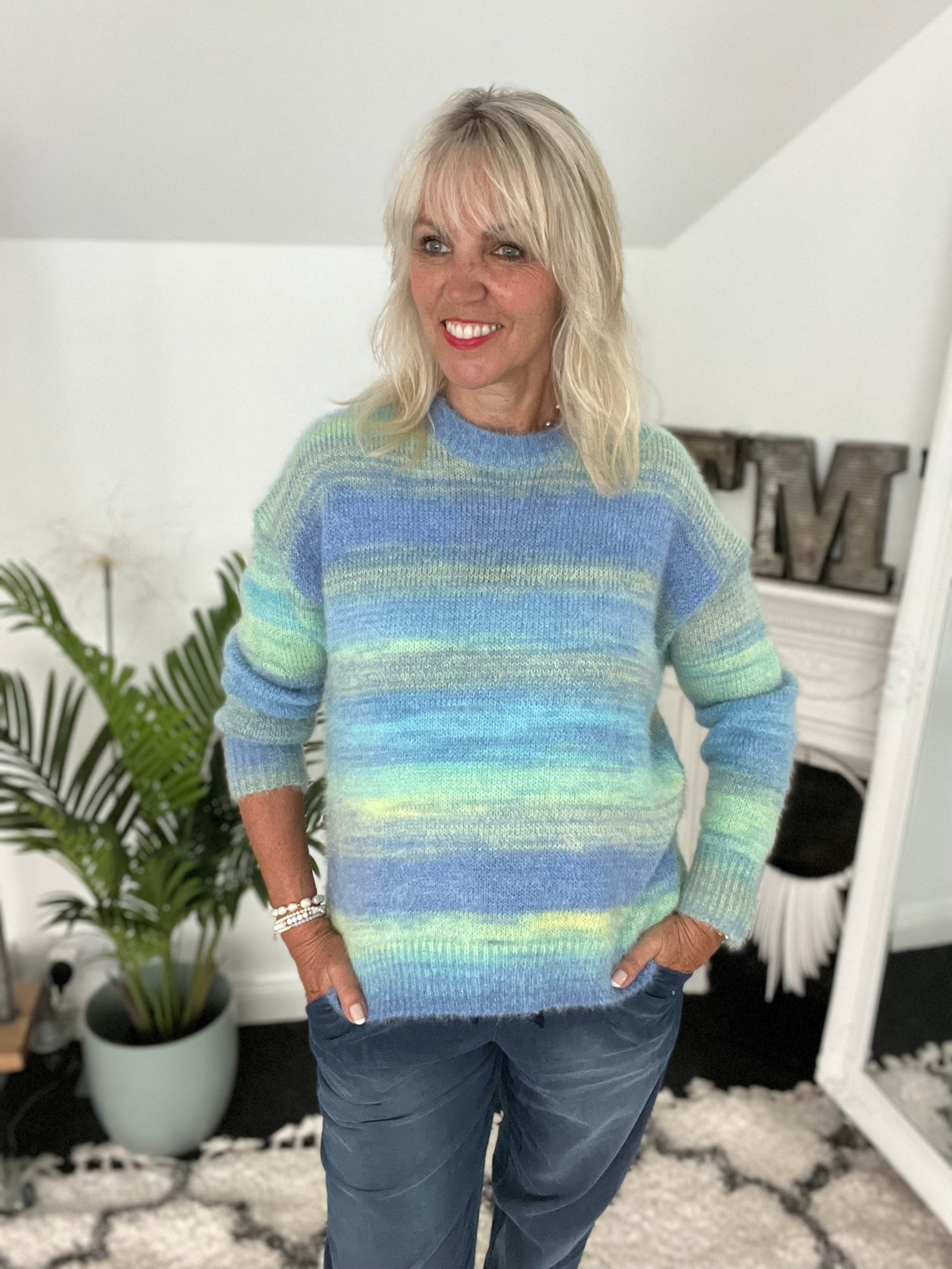 Ombre Fluffy Jumper in Blues & Greens