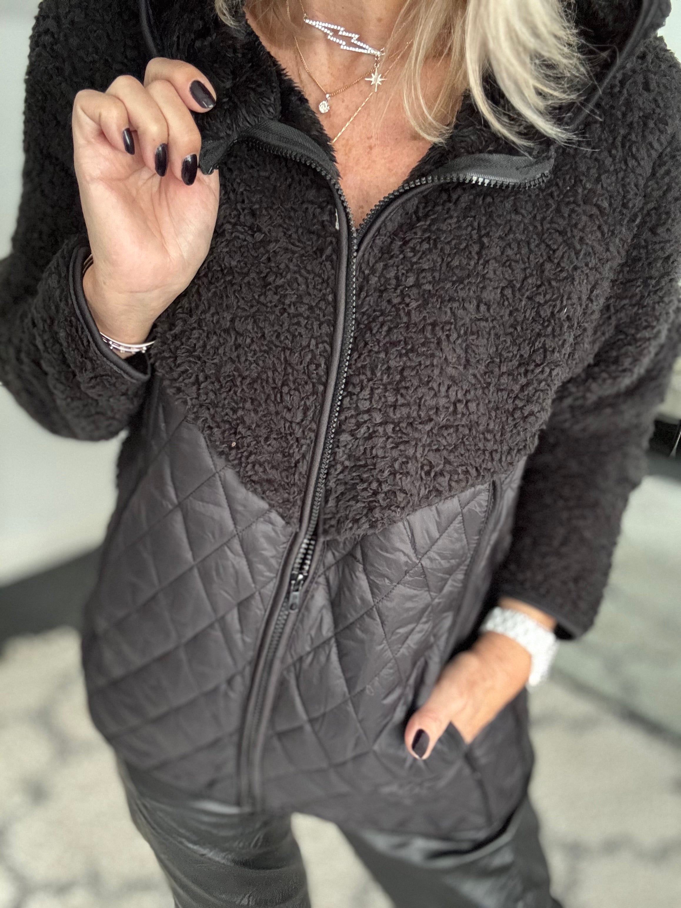 Quilted Zip Fleece in Black