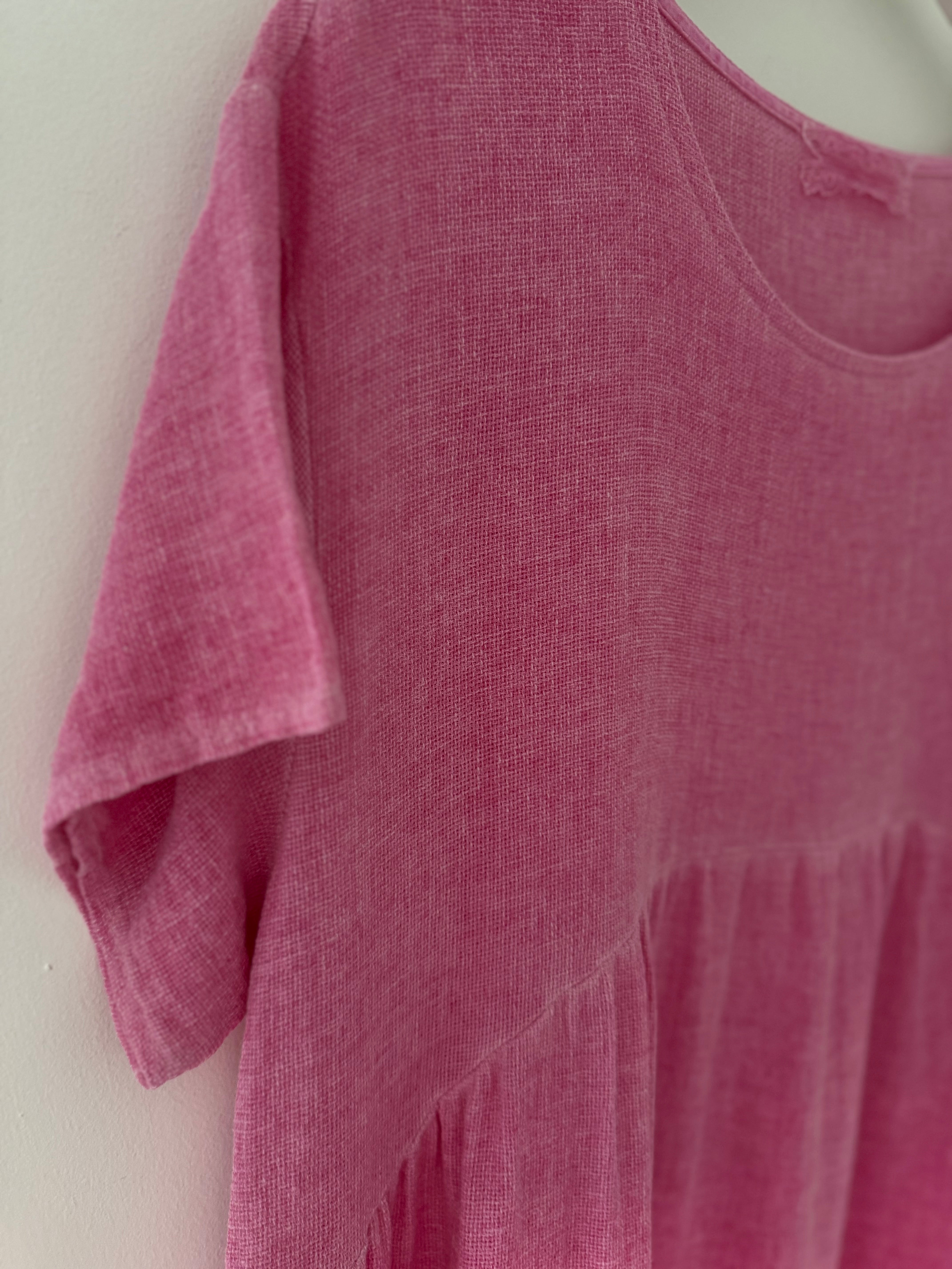Cotton & Linen Cocoon Dress in Fuchsia