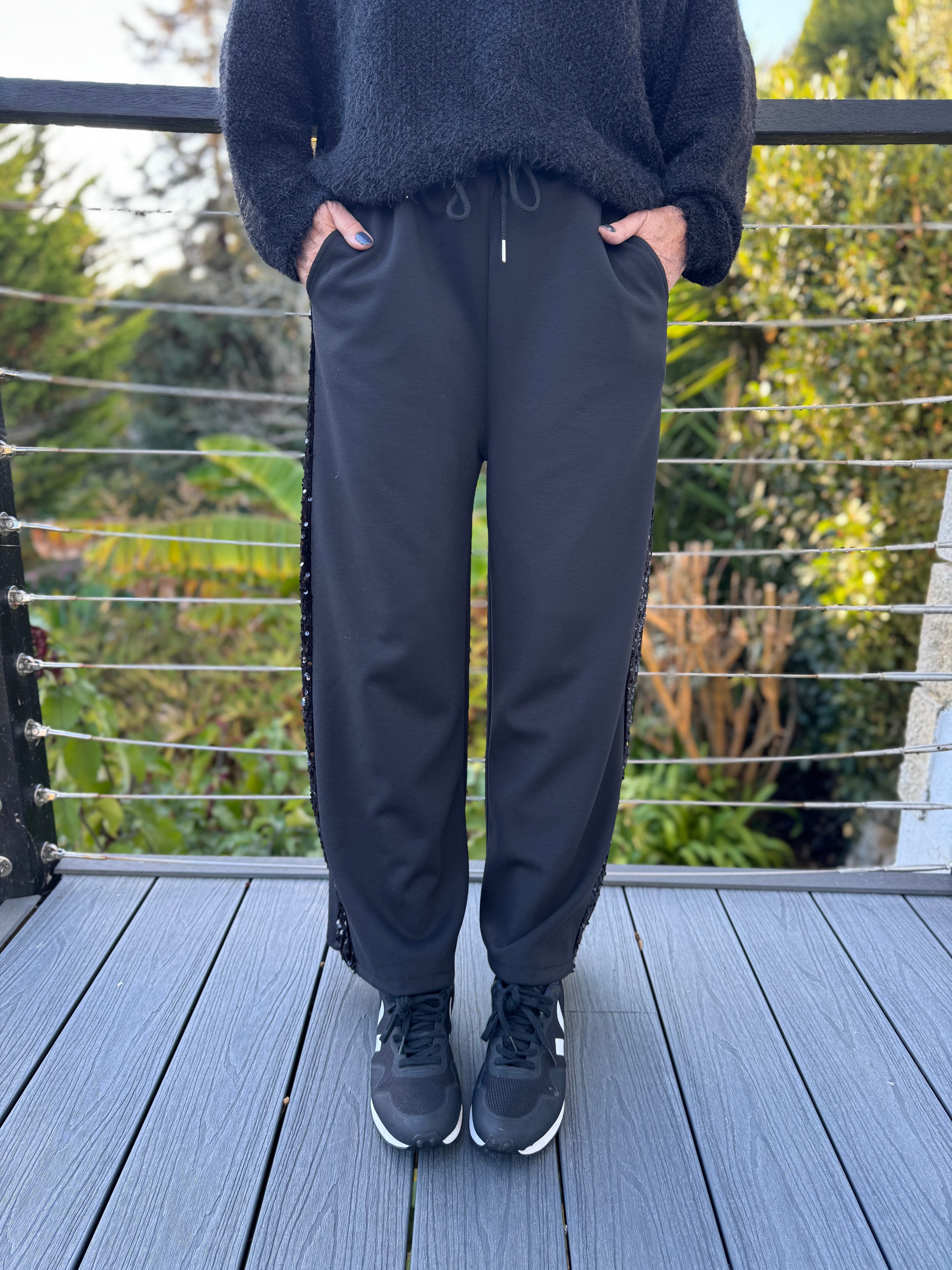 Crepe Trousers with Sequin Stripe