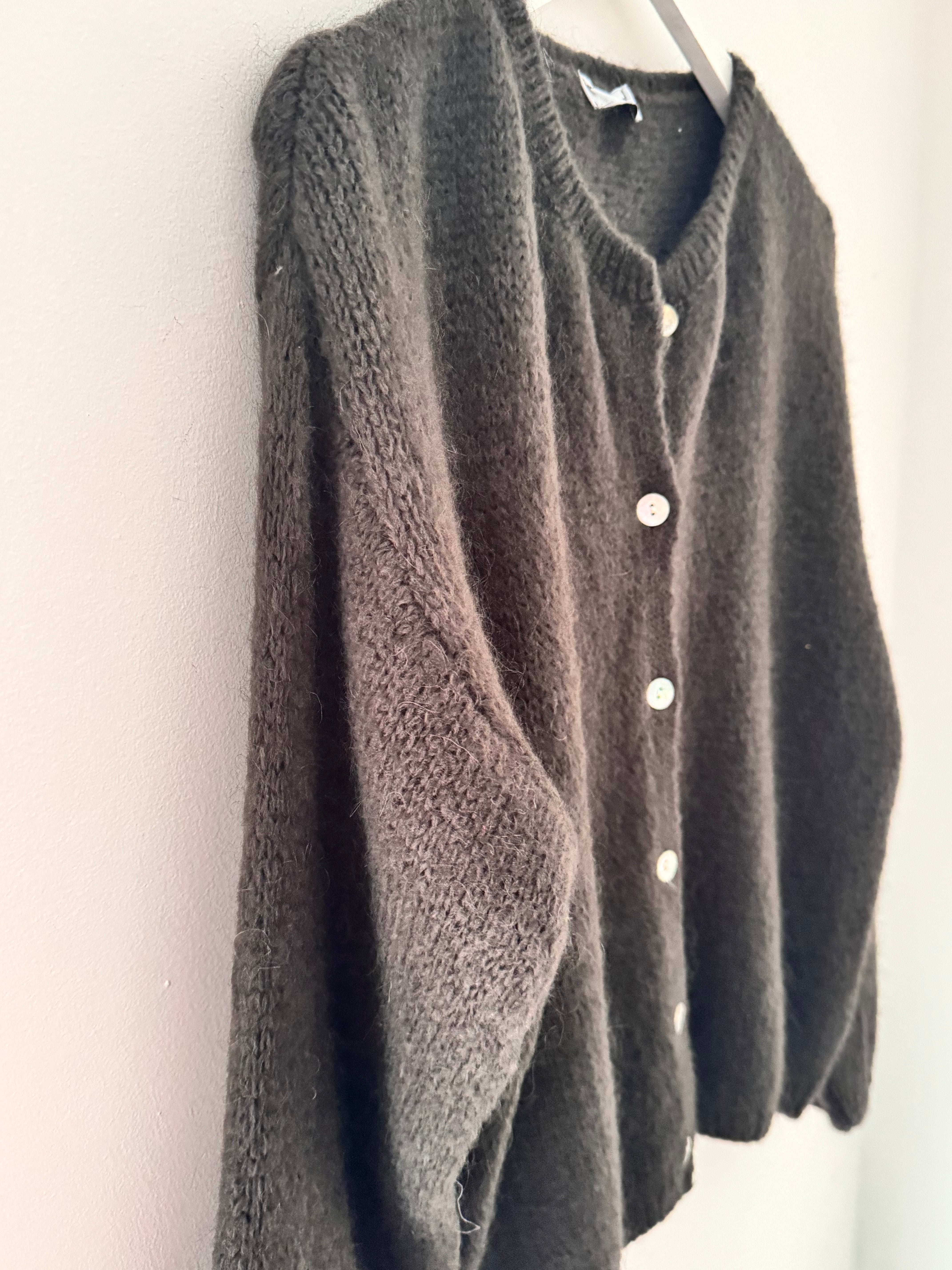 Mohair Buttoned Cardi in Deep Cocoa