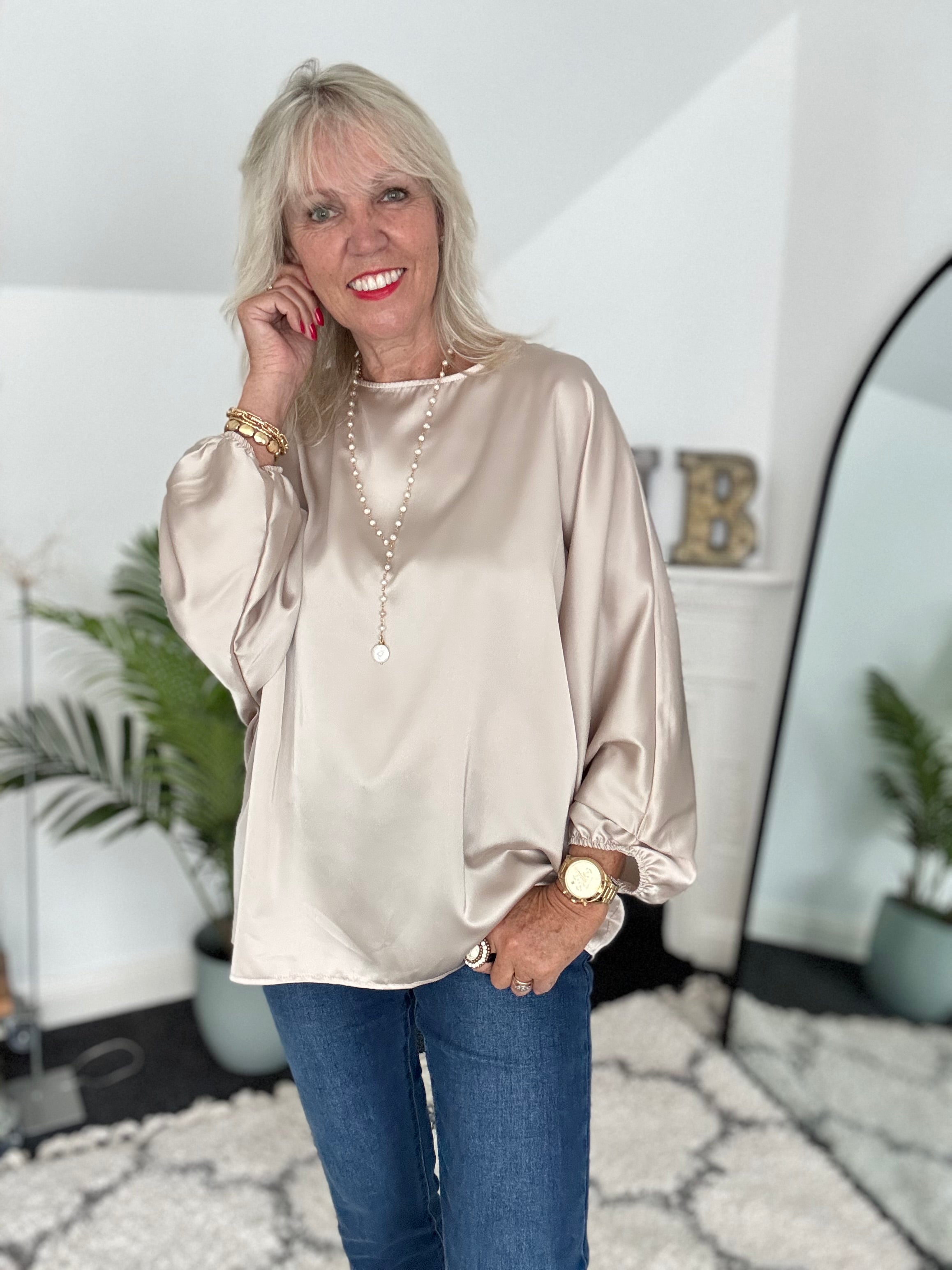 Silky Round Neck Top in Ecru