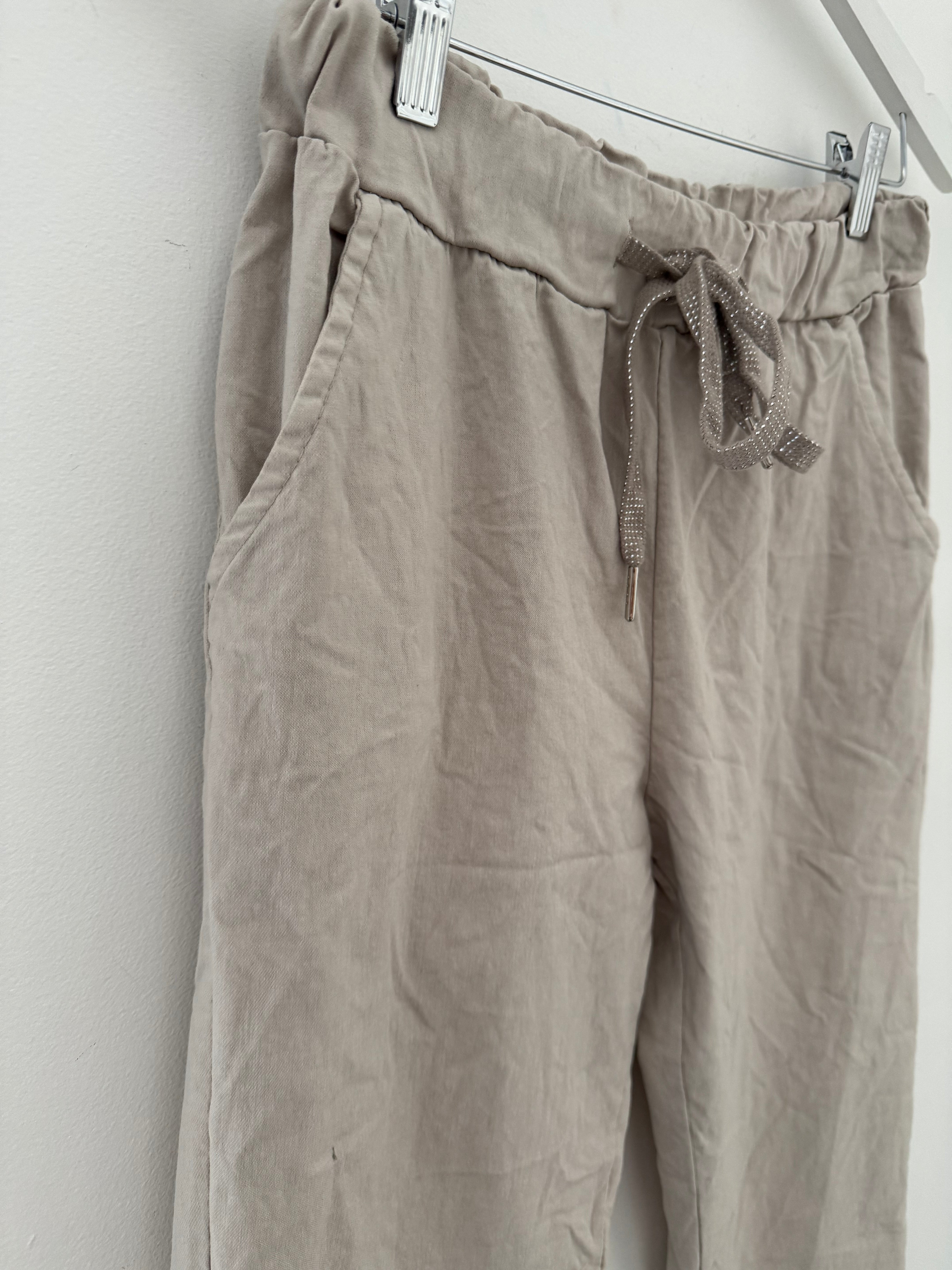 Super Stretch Joggers with Sparkly Tie in Stone