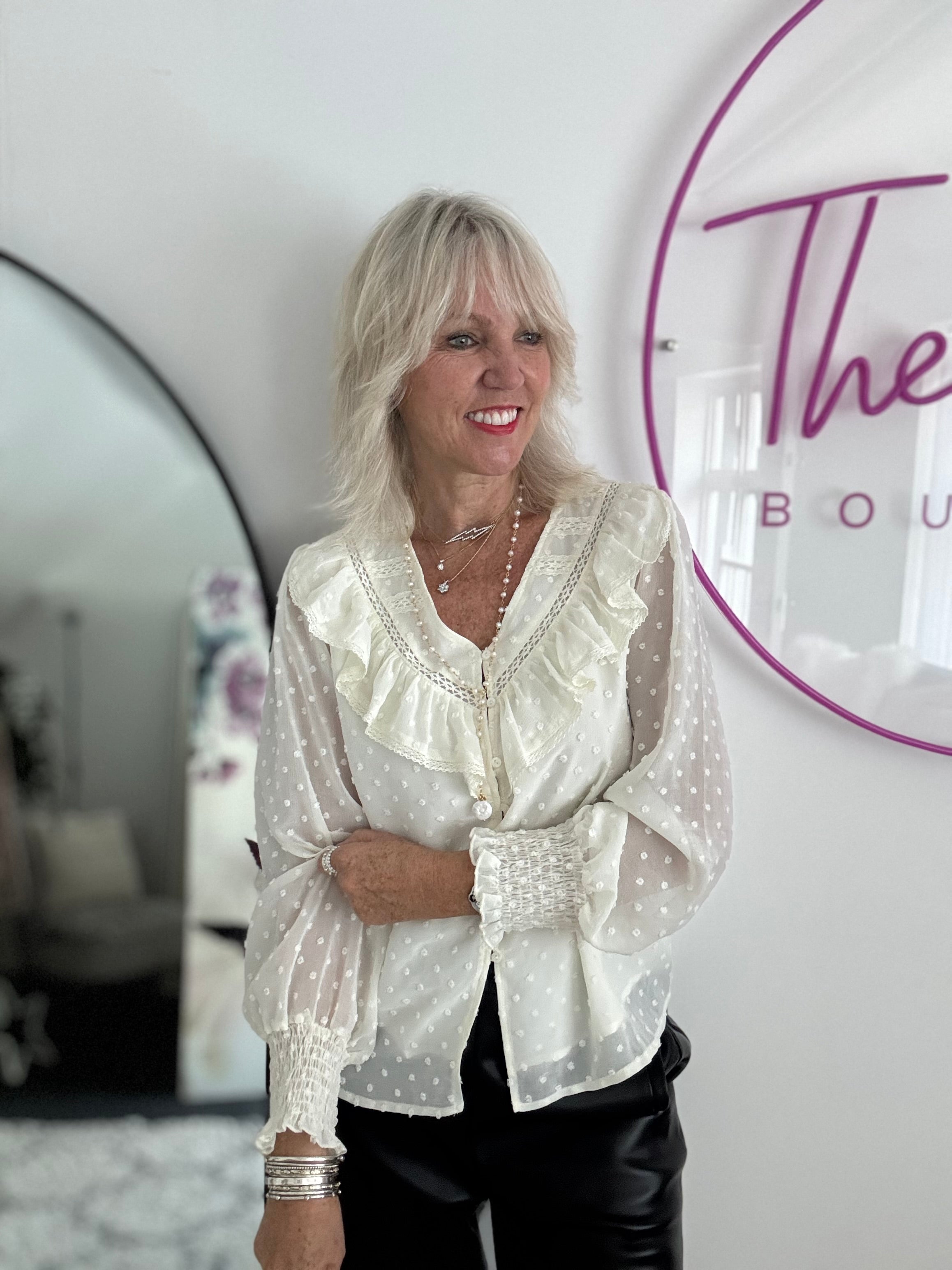 Ruffle & Dot Blouse in Ivory