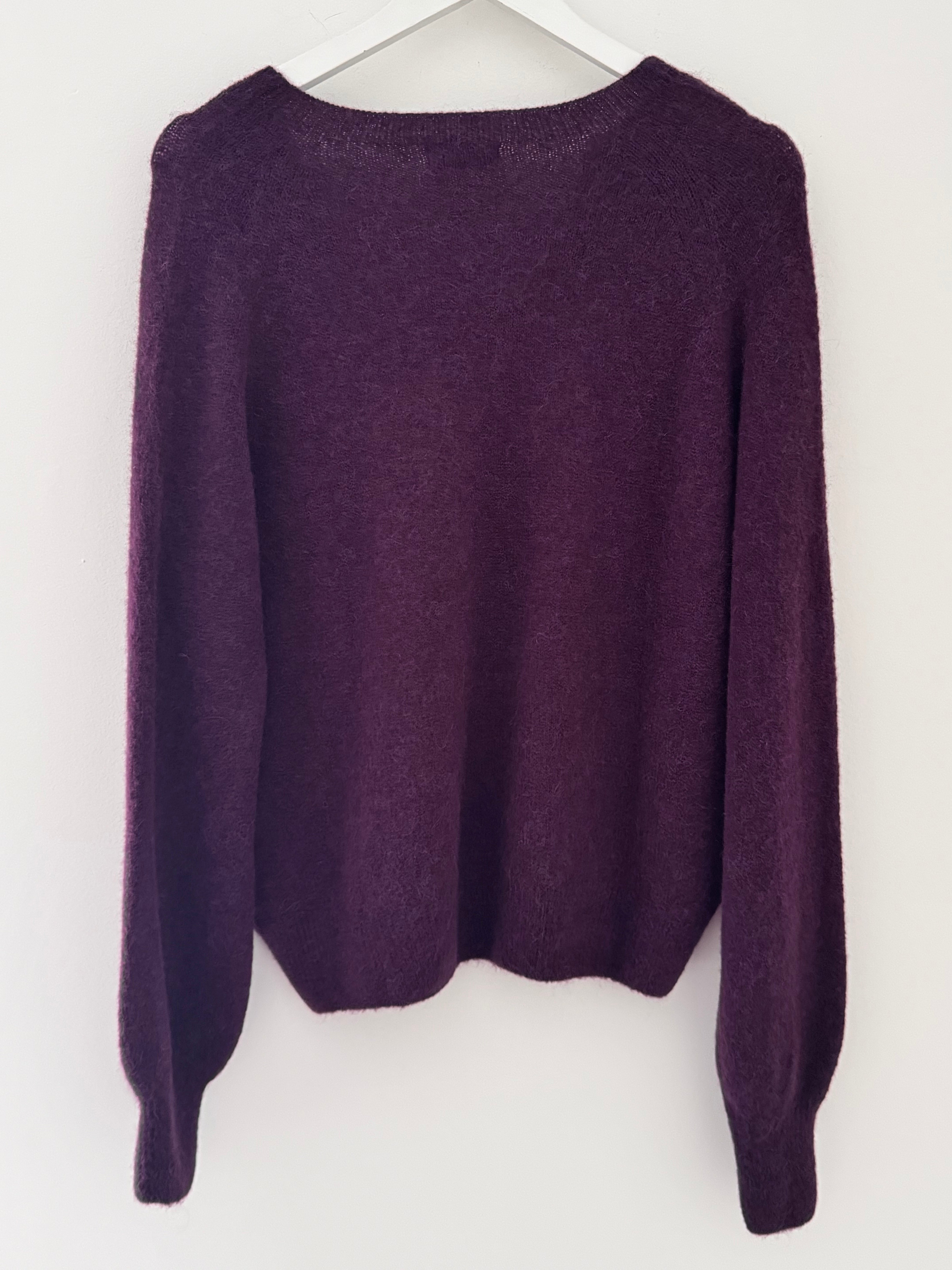 Softie Jumper with Button Neck in Plum