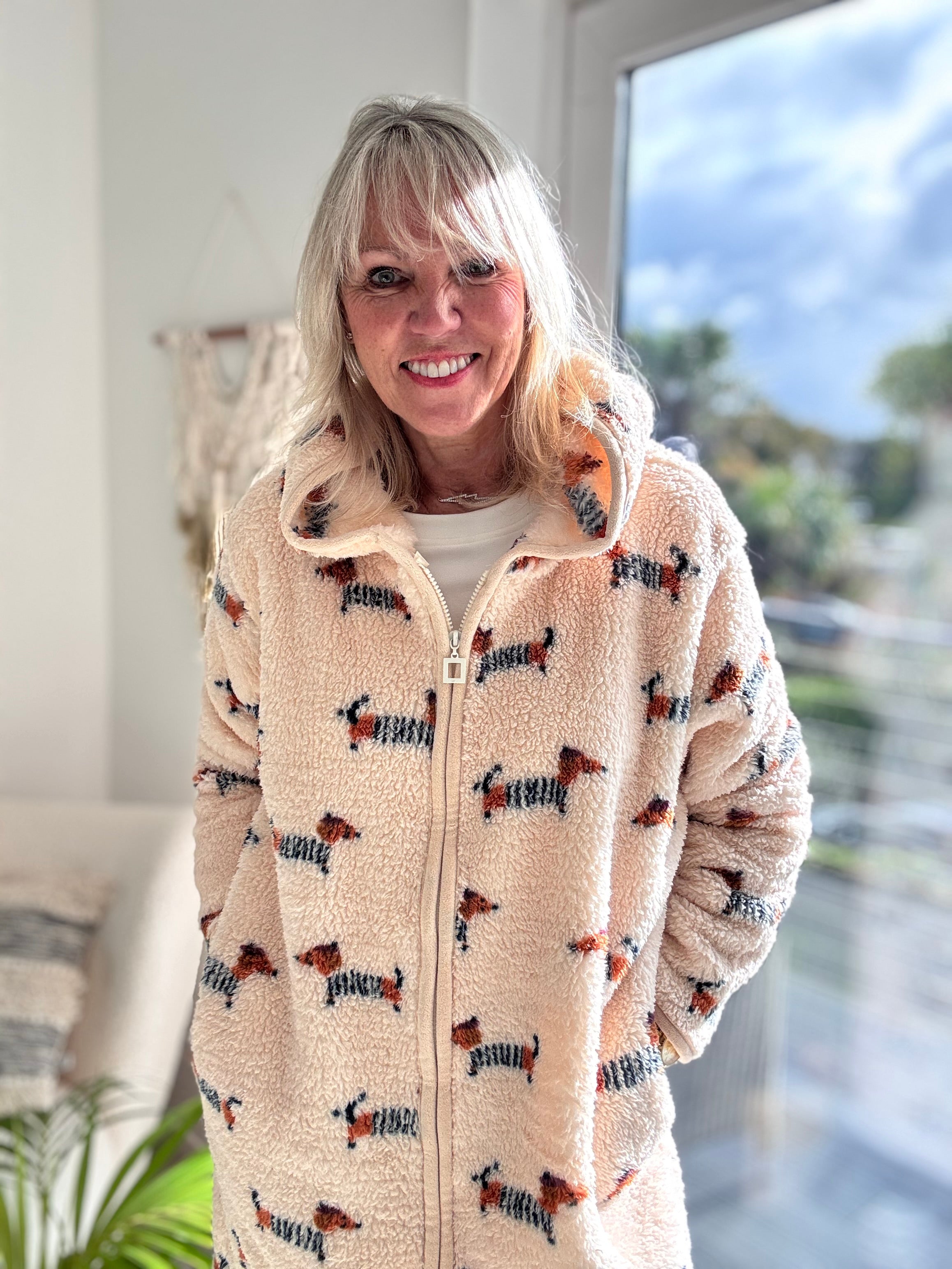 Sausage Dog Zipped Fleece Hooded Loungewear