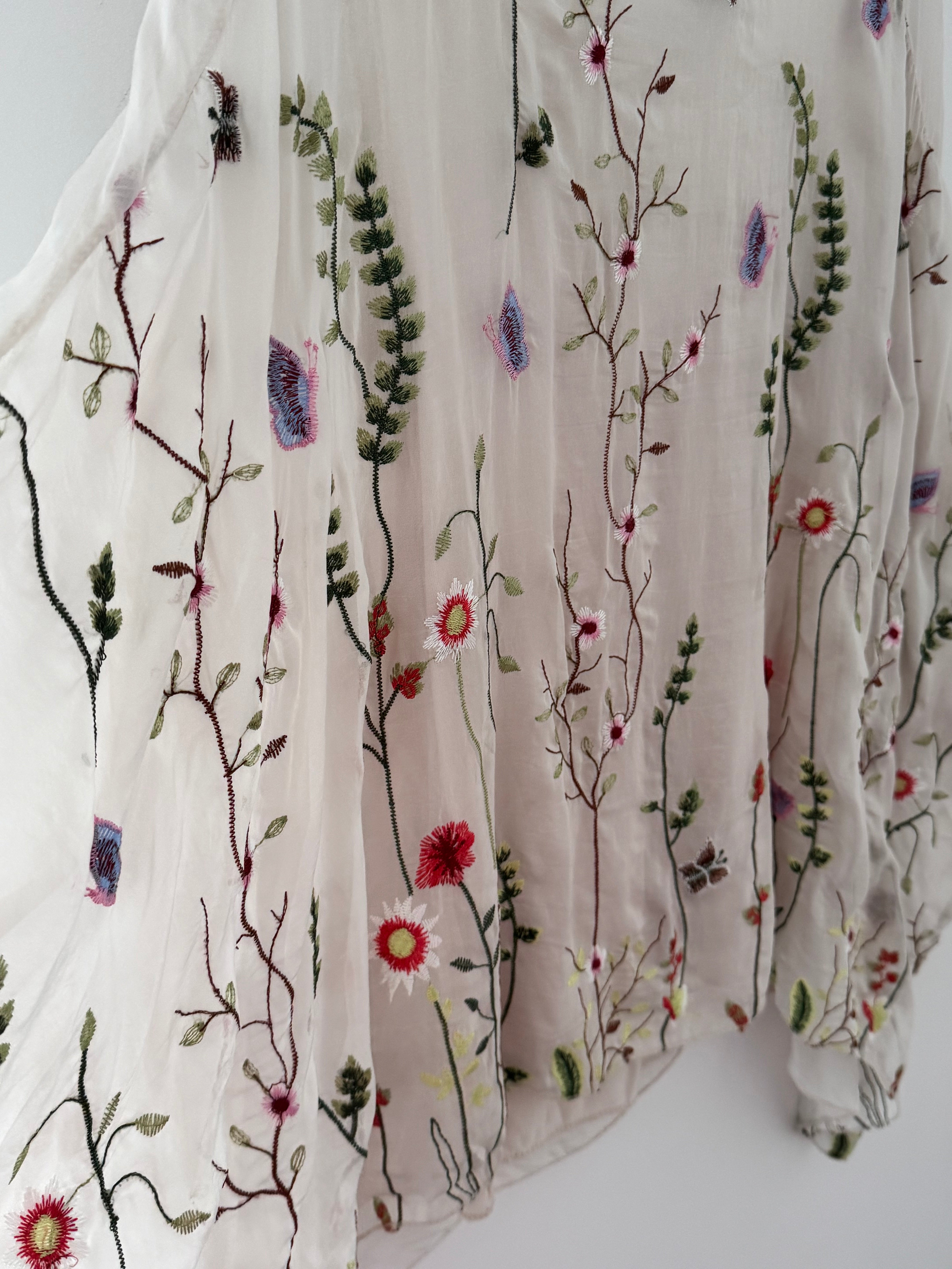 Silk Embroidered Top in Pale Ecru