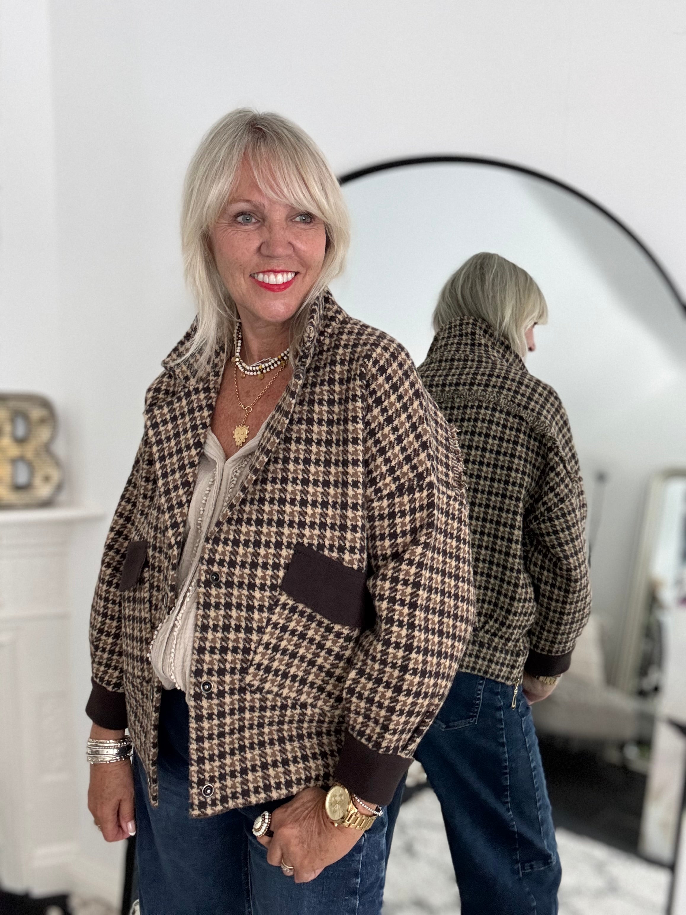 Stretch Tweed Jacket with Zip Sides