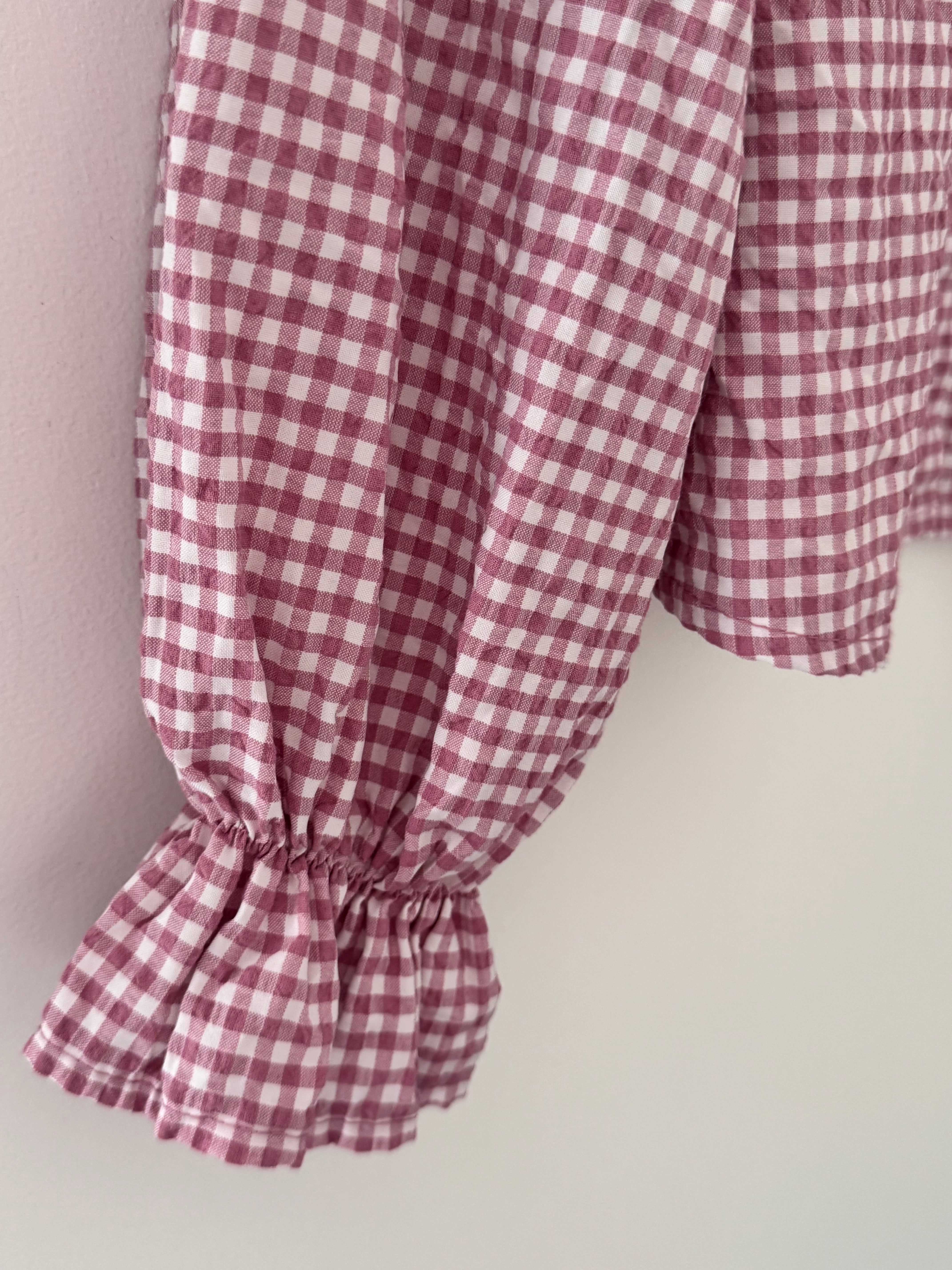 Gingham Seersucker Shirt in Rose Pink