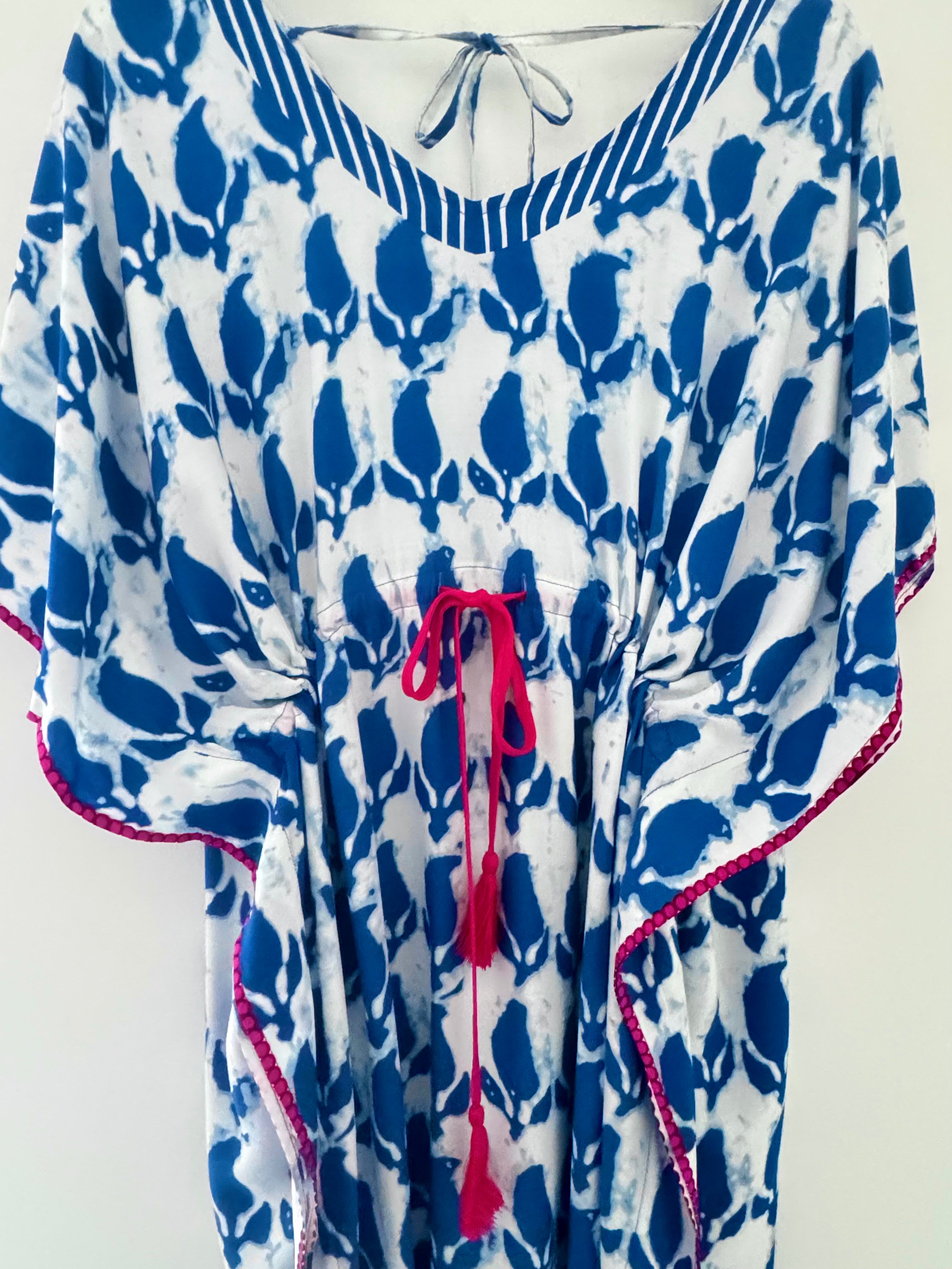 Kaftan Dress in Blue & White