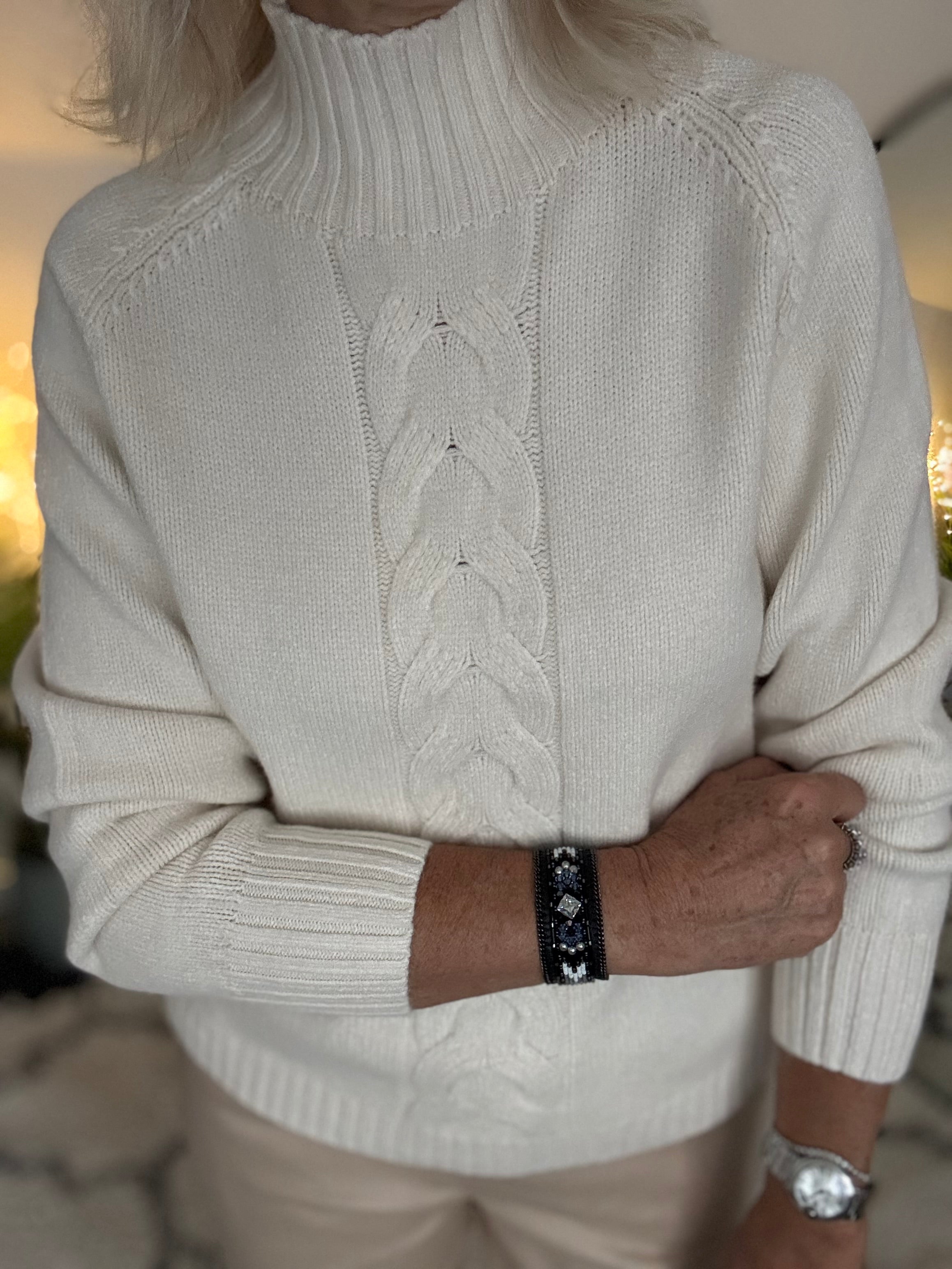 Funnel Neck Cable Jumper in Ivory