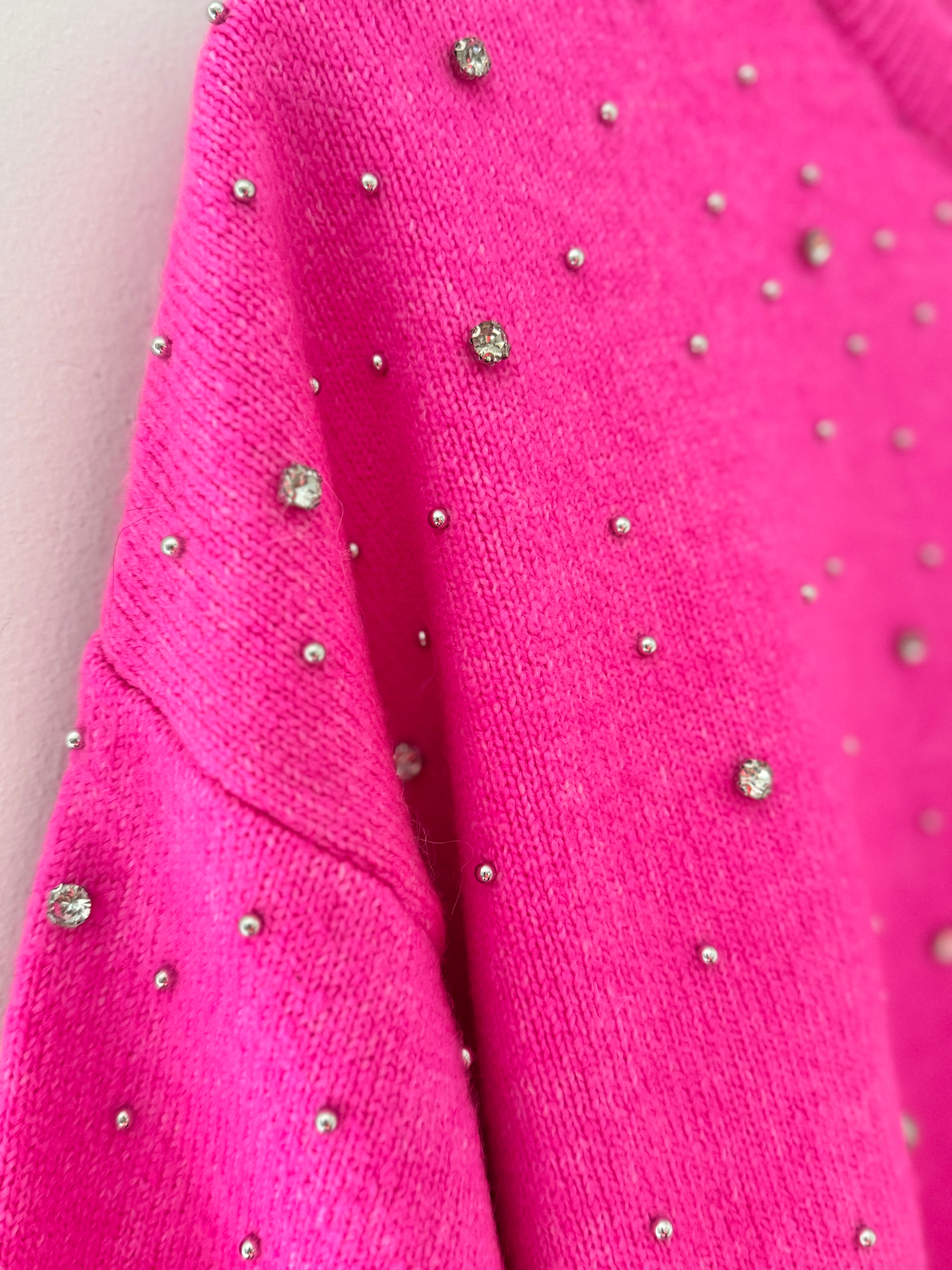 Soft Jumper with Beading in Hot Pink