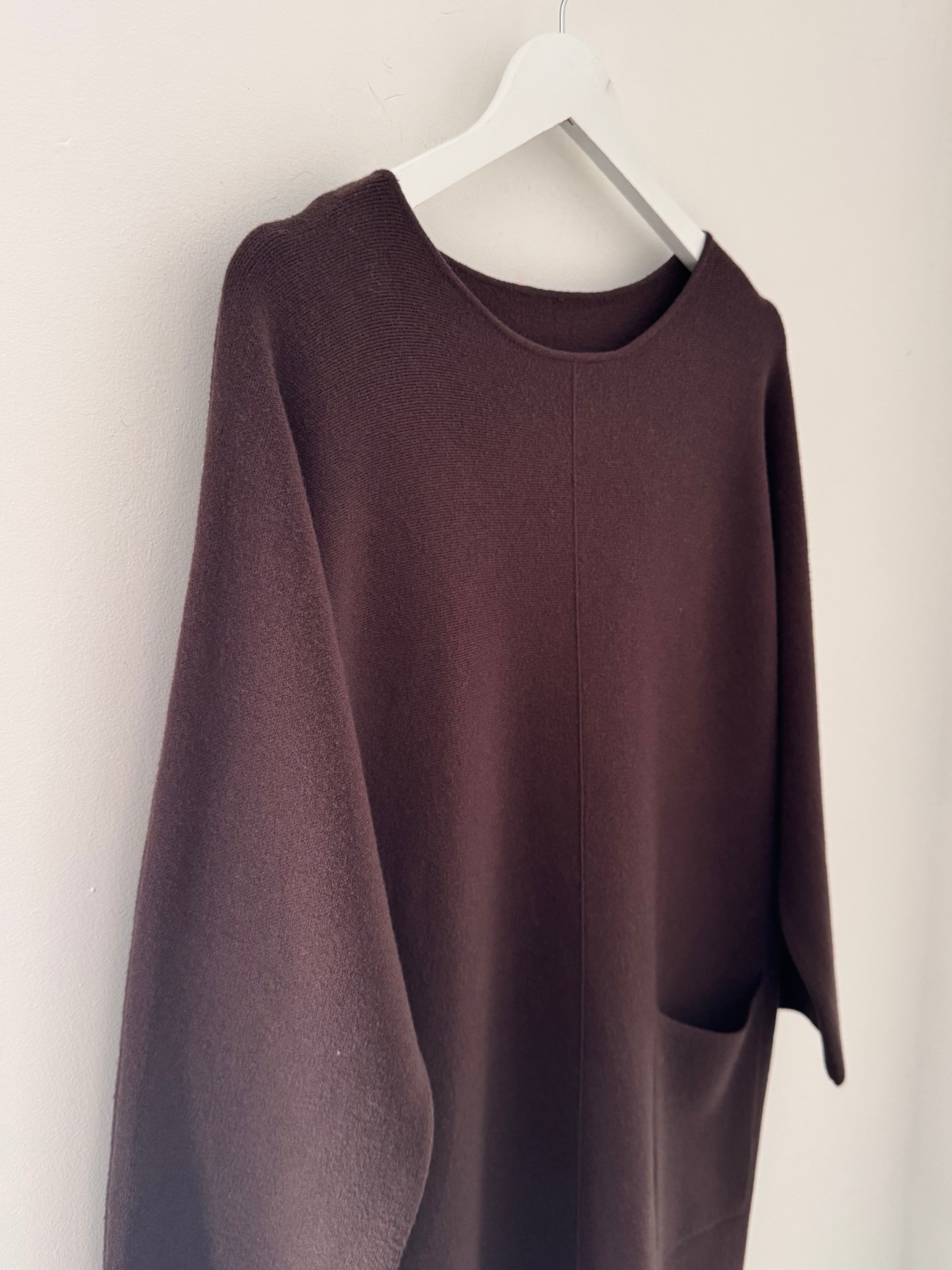Luxe Knitted Pocket Dress in Chocolate