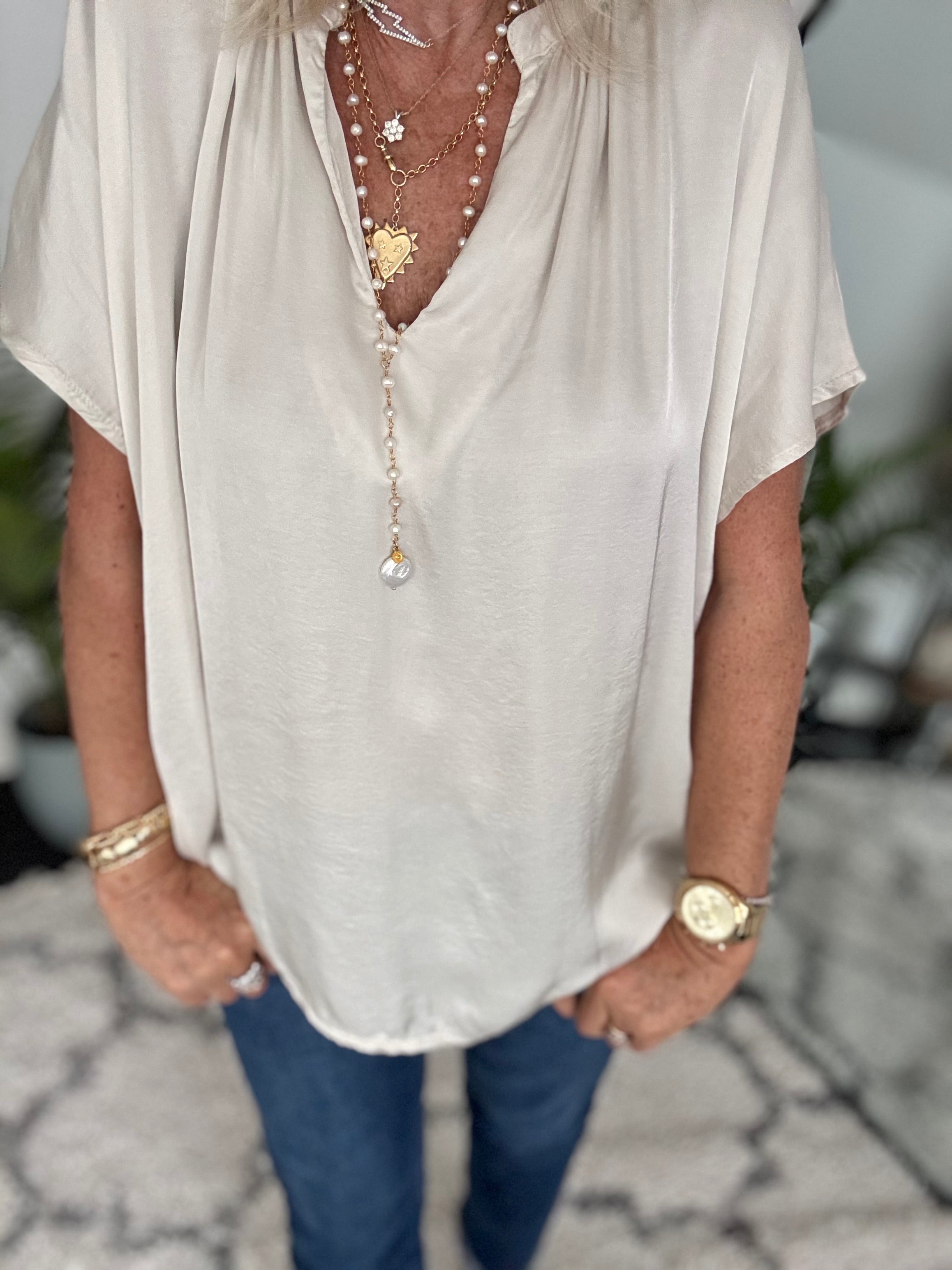 Luxe Silky Top in Ecru
