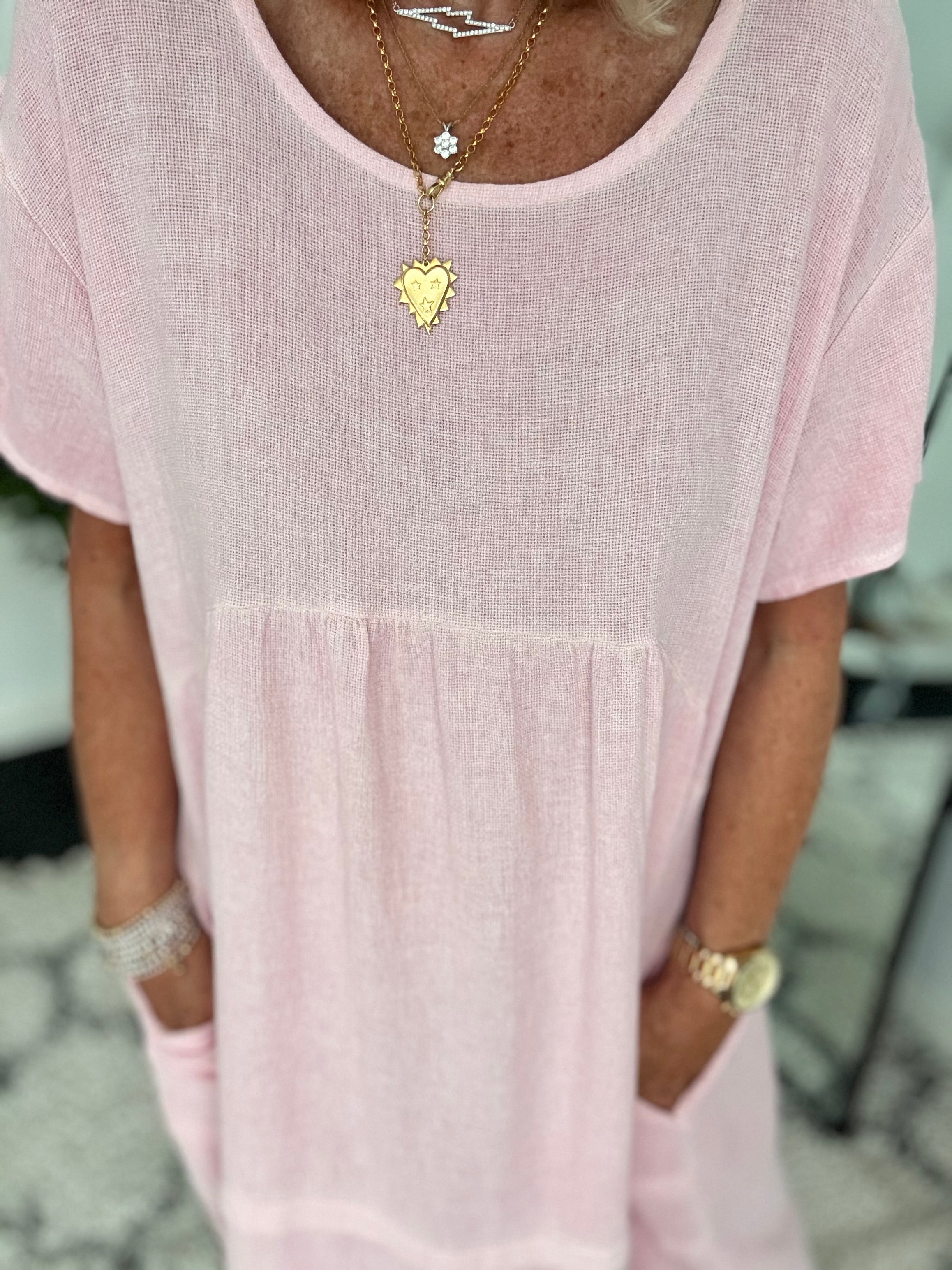 Cotton & Linen Cocoon Dress in Baby Pink