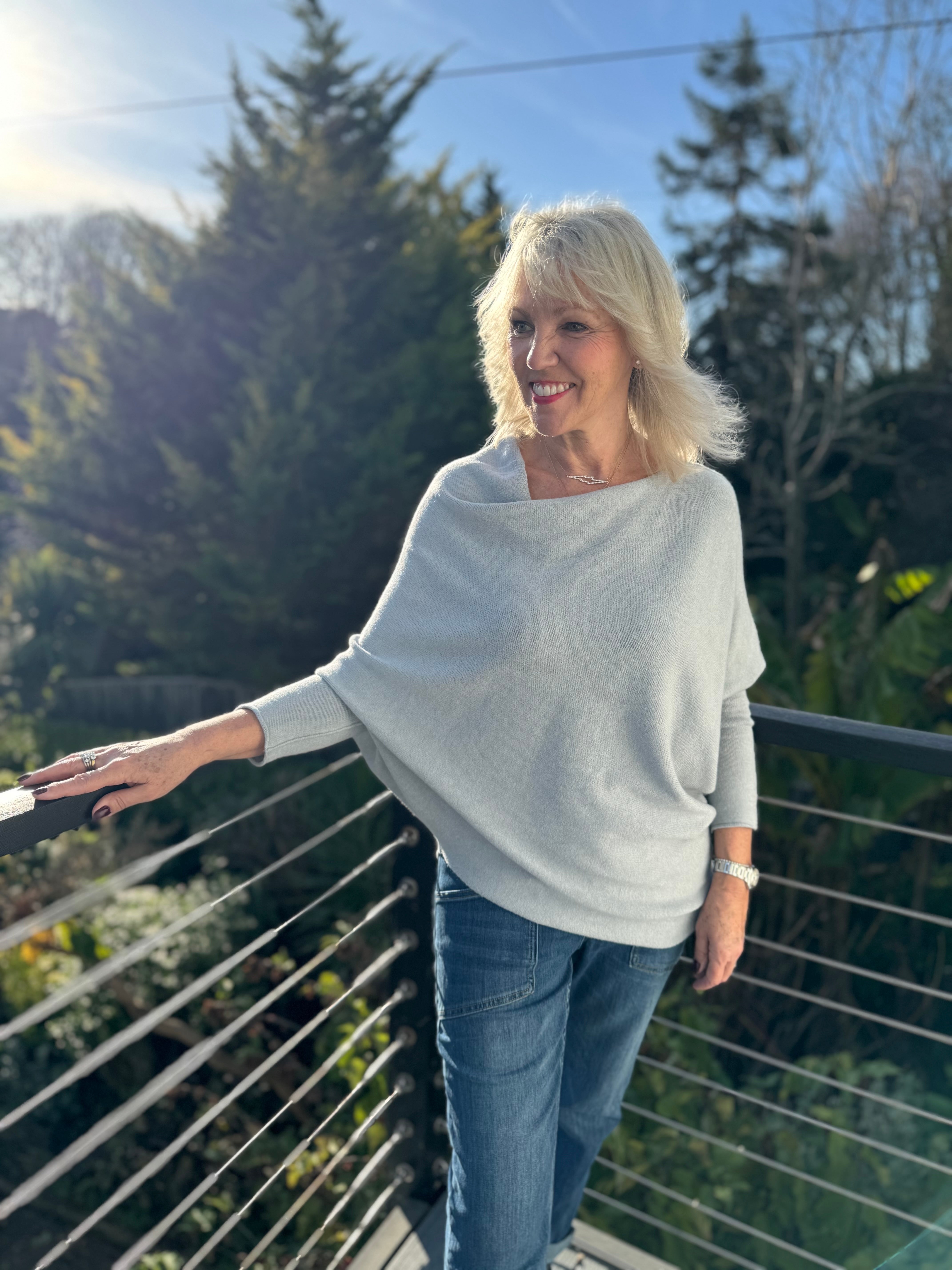 Cowl Neck Asymmetric Jumper in Grey