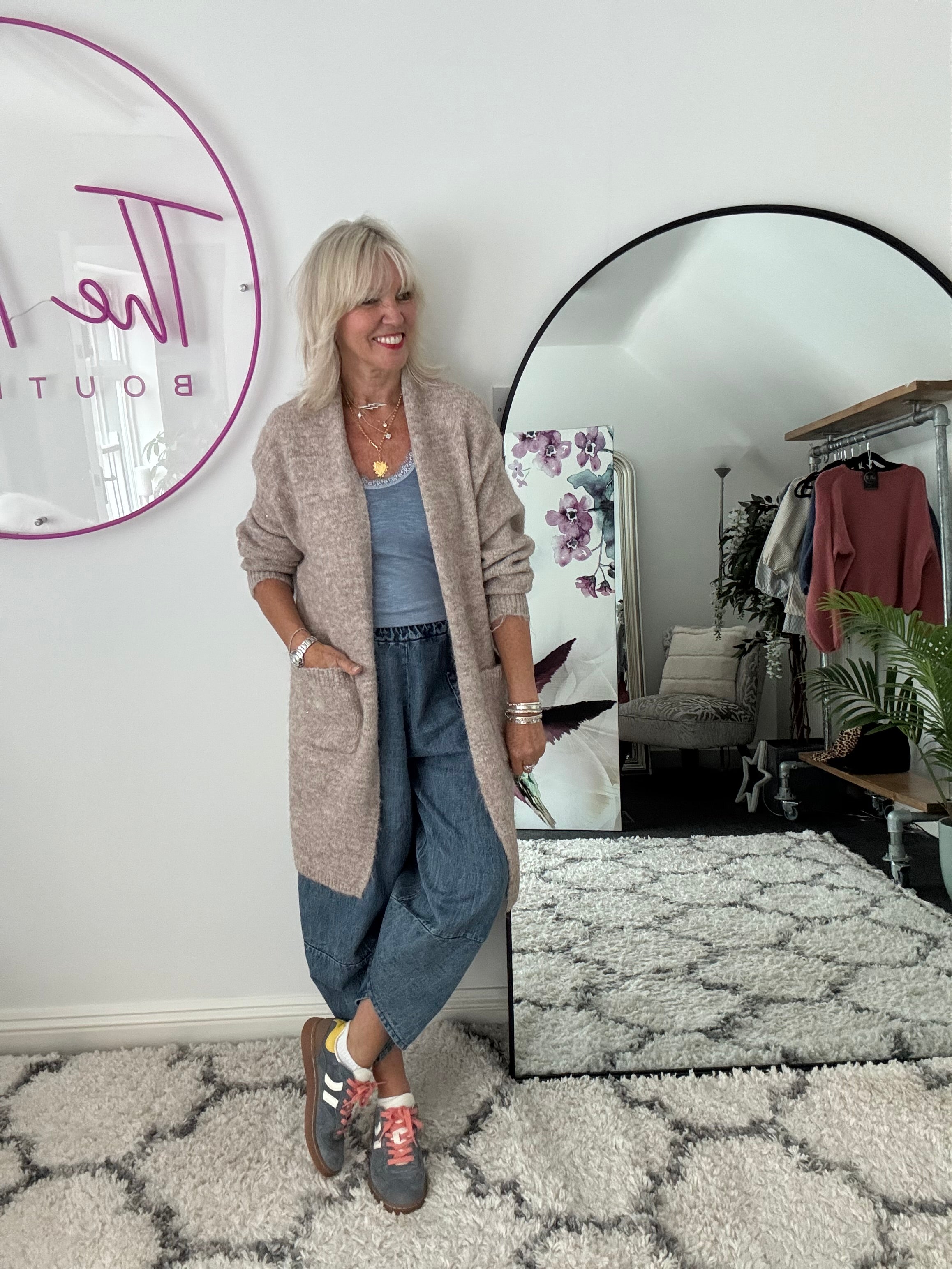 Long Pocket Cardi in Stone