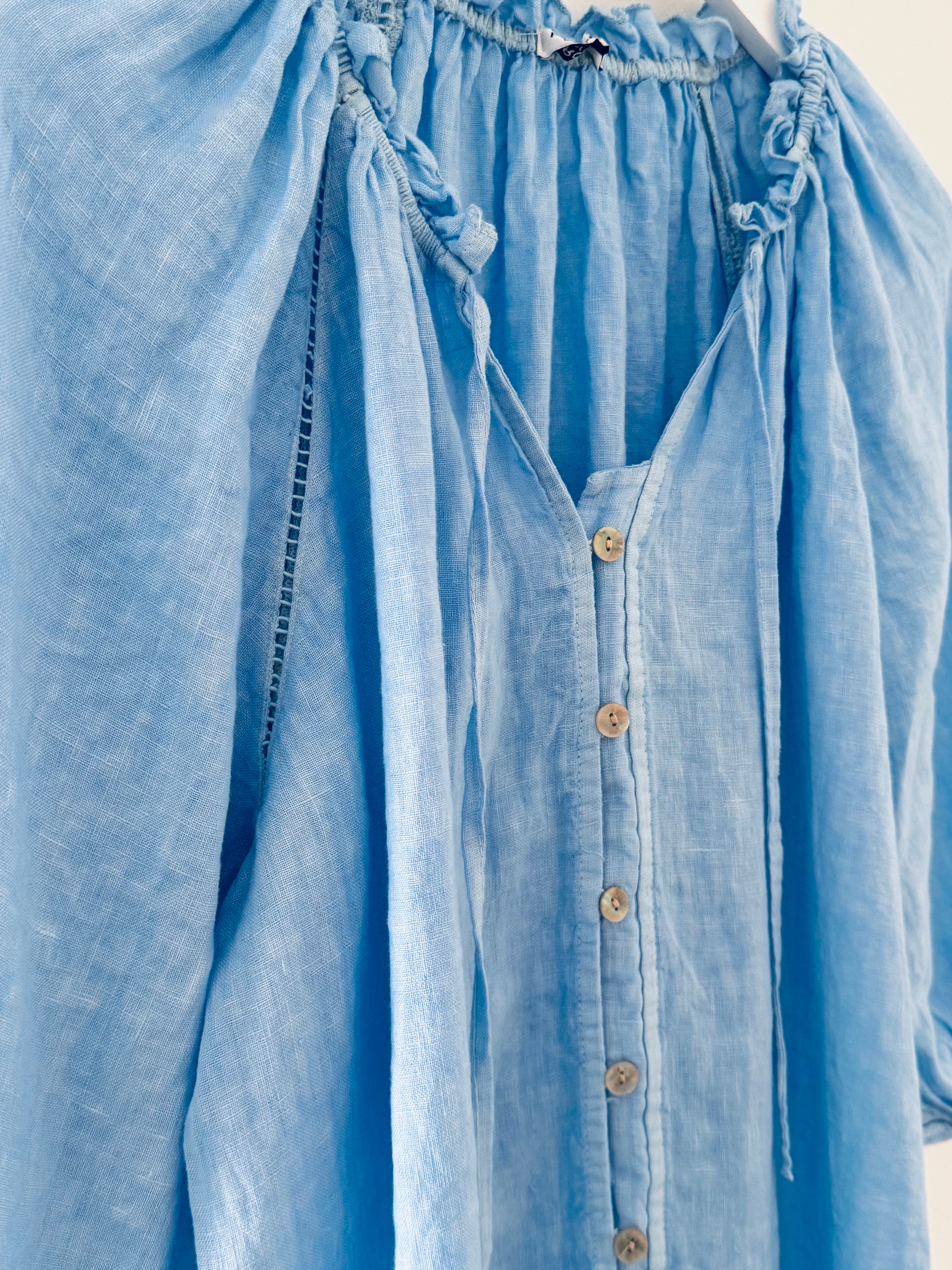 Pure Linen Designer Blouse in Sky Blue