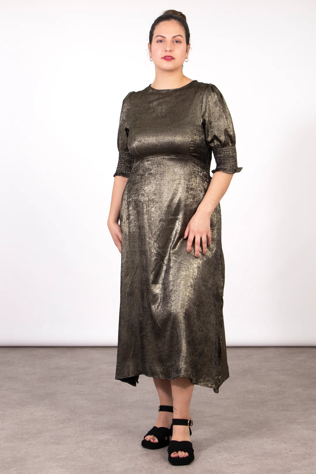 Metallic Tea Dress in Gold & Black