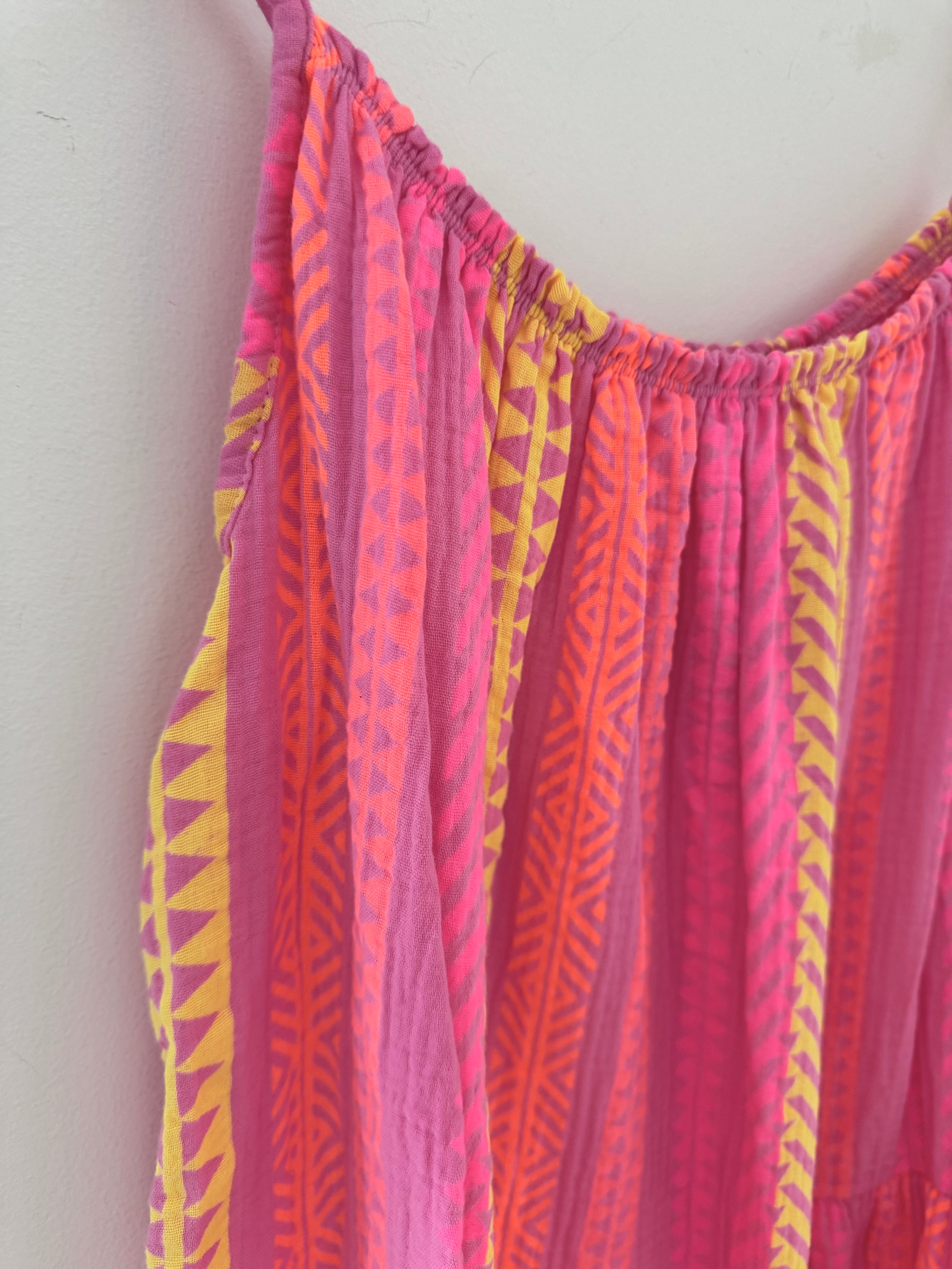 Aztec Cheesecloth Dress in Candy Pink