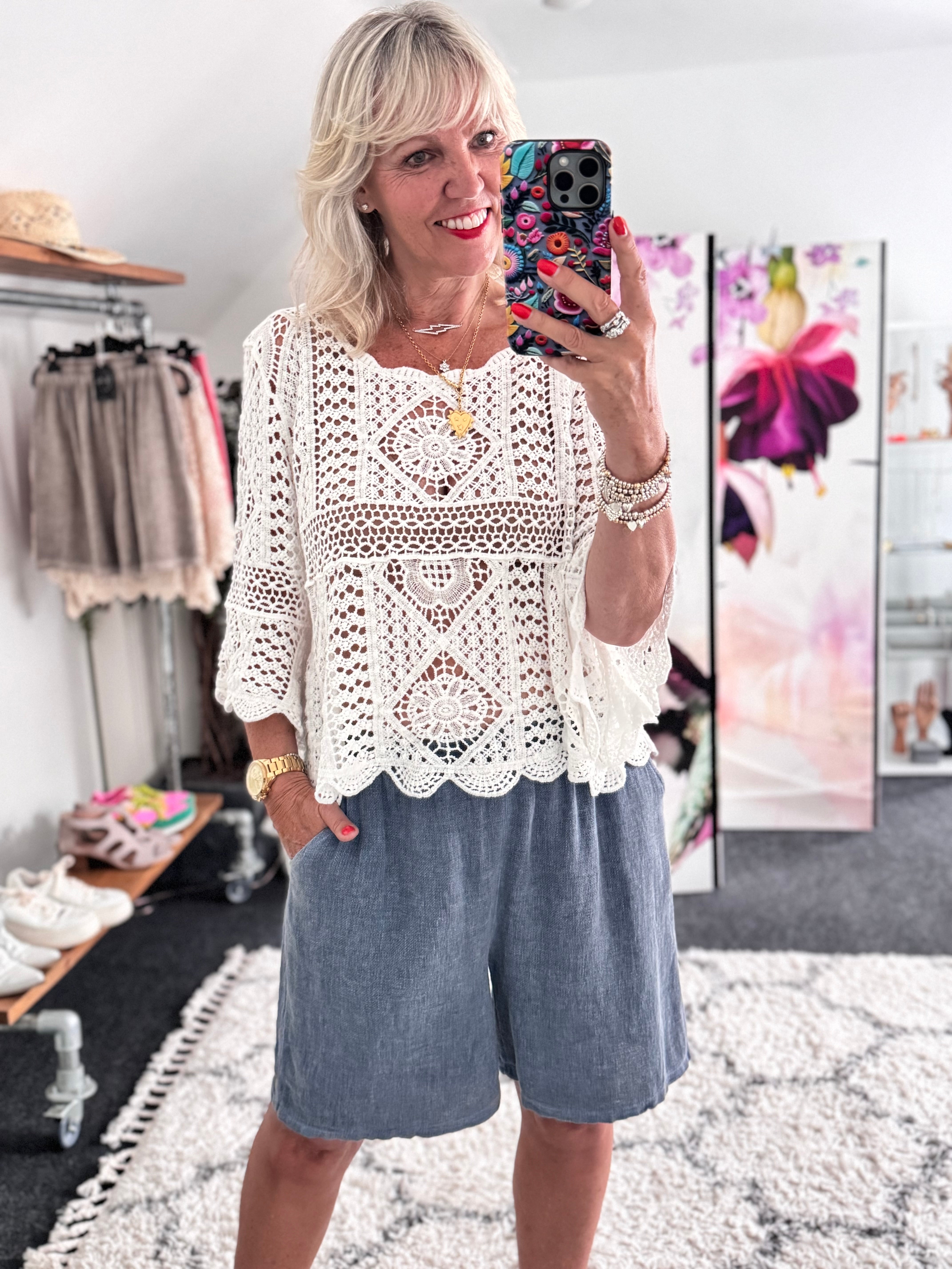 Linen & Cotton Shorts in Denim Blue