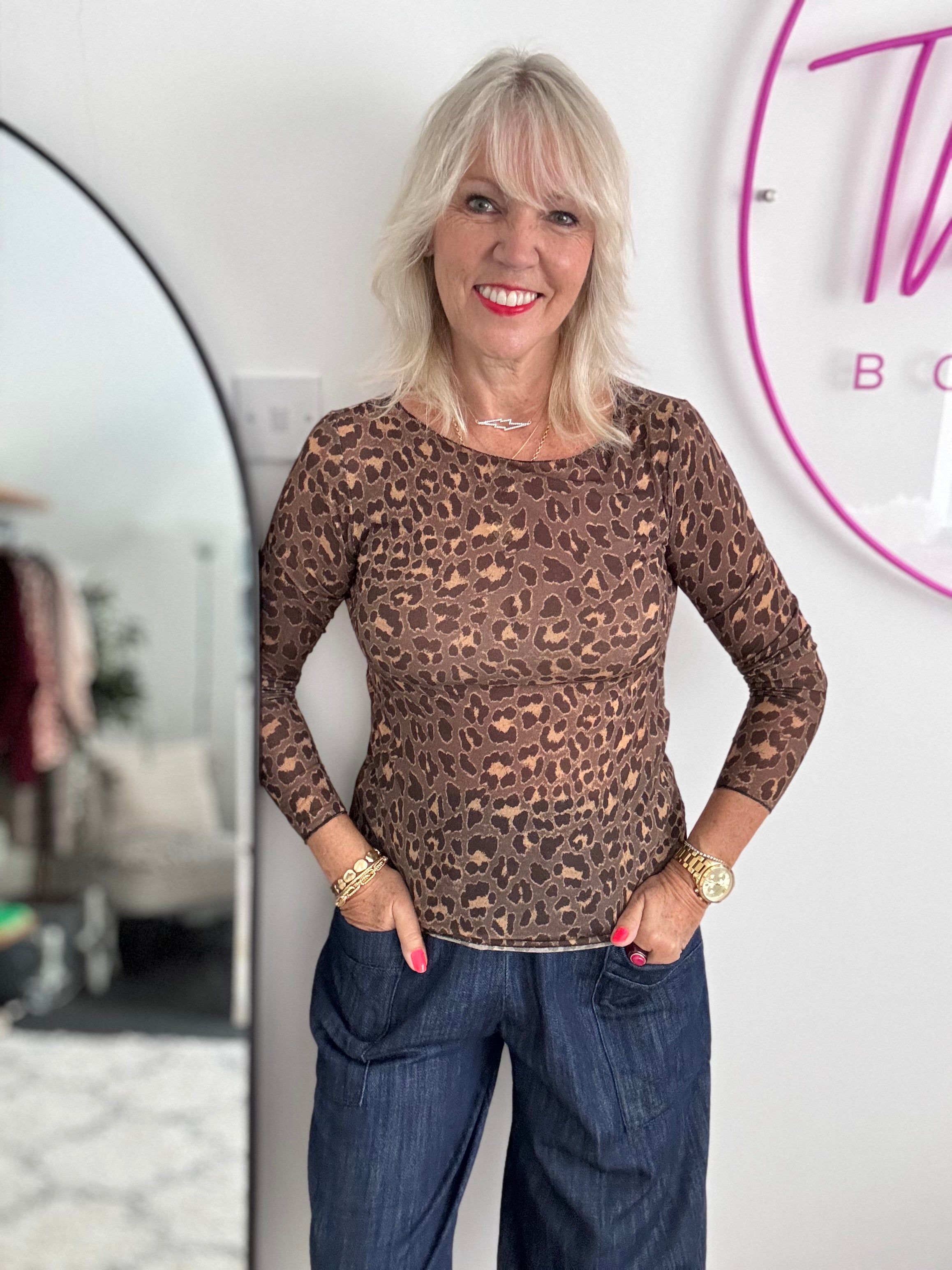 Ultrasoft Cashmere Blend Base Layer in Choco Leopard