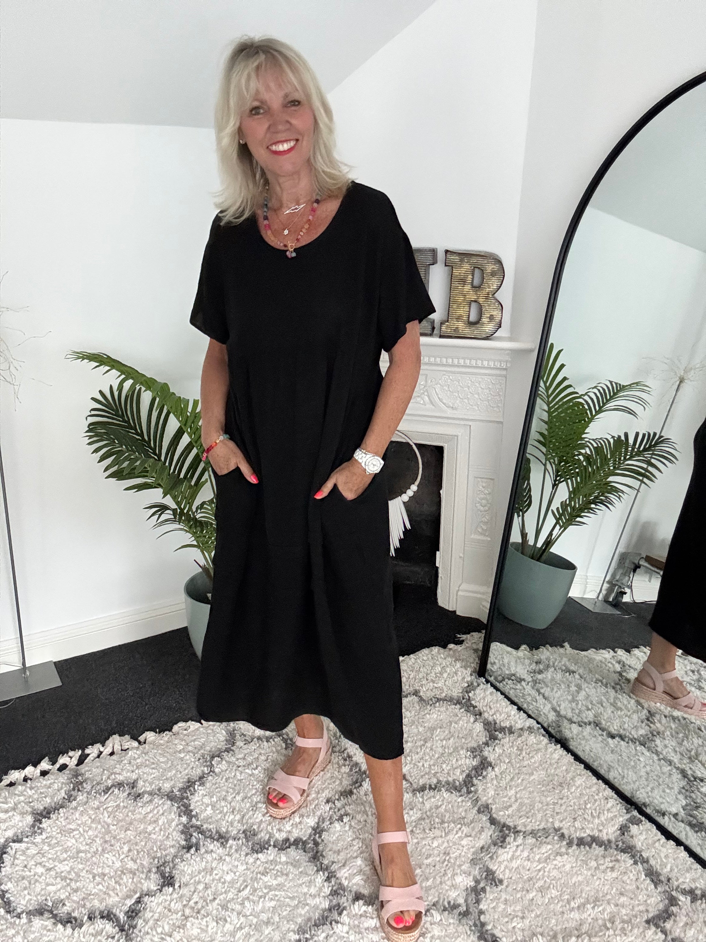 Cotton & Linen Cocoon Dress in Black