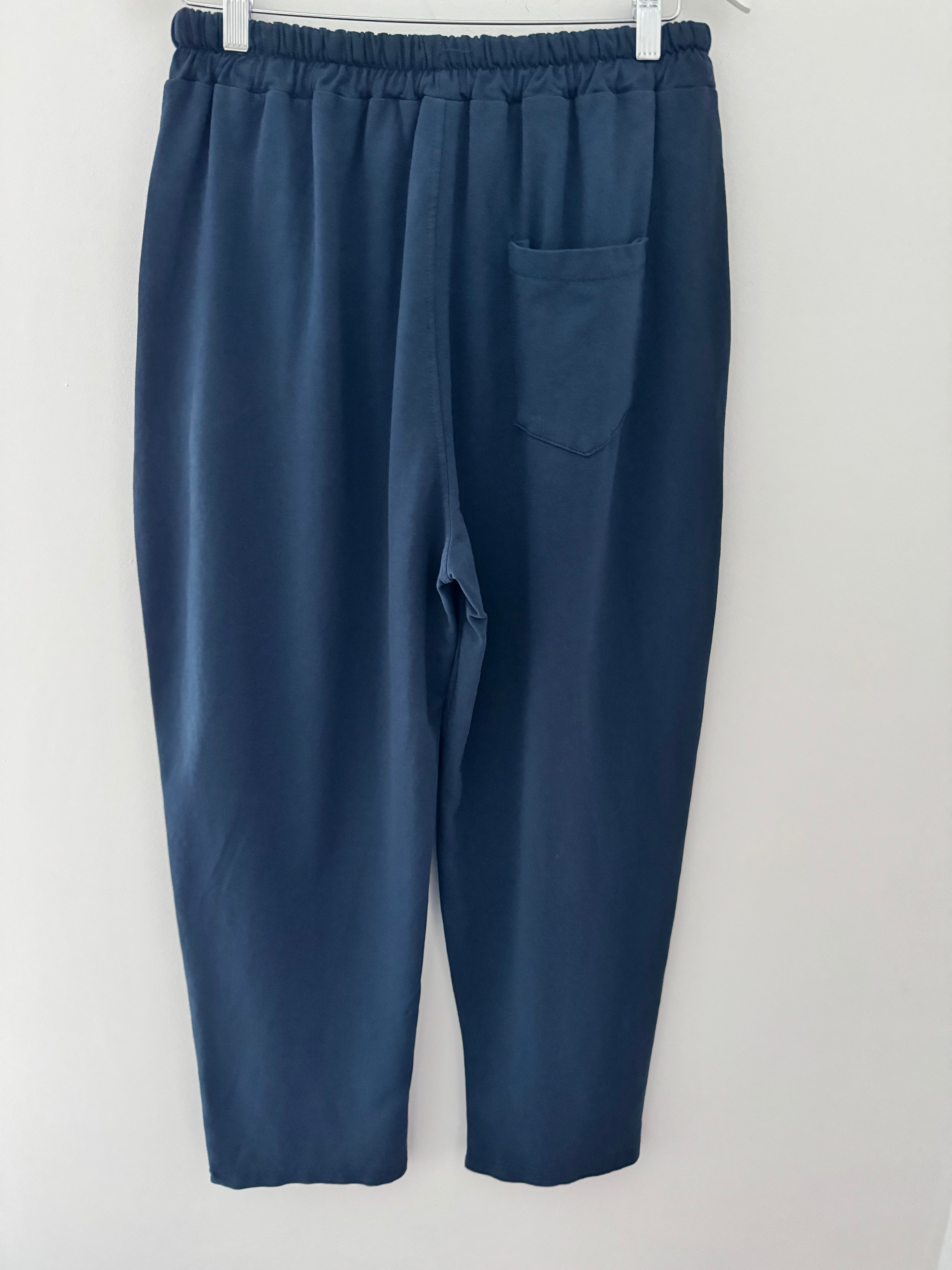 Stretch Jersey Trousers with Topstitching in Navy