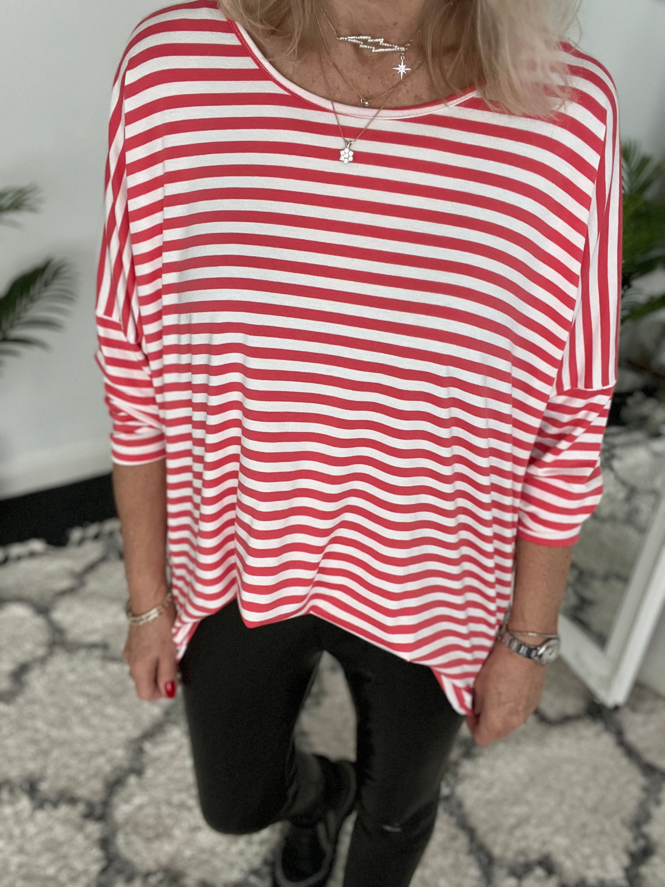 Oversized Stripe Top in Red & White