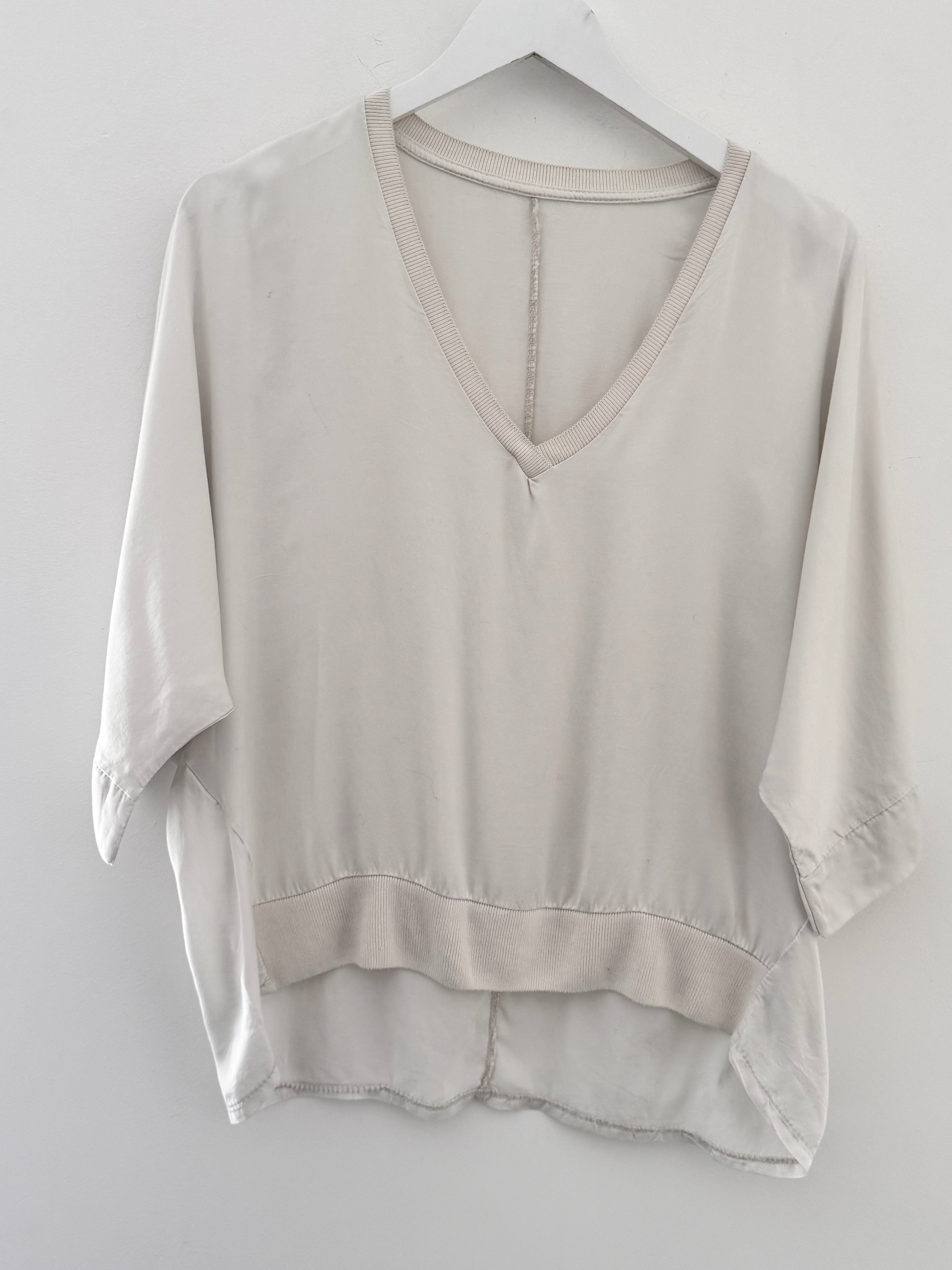 Silky V Neck Top in Ecru