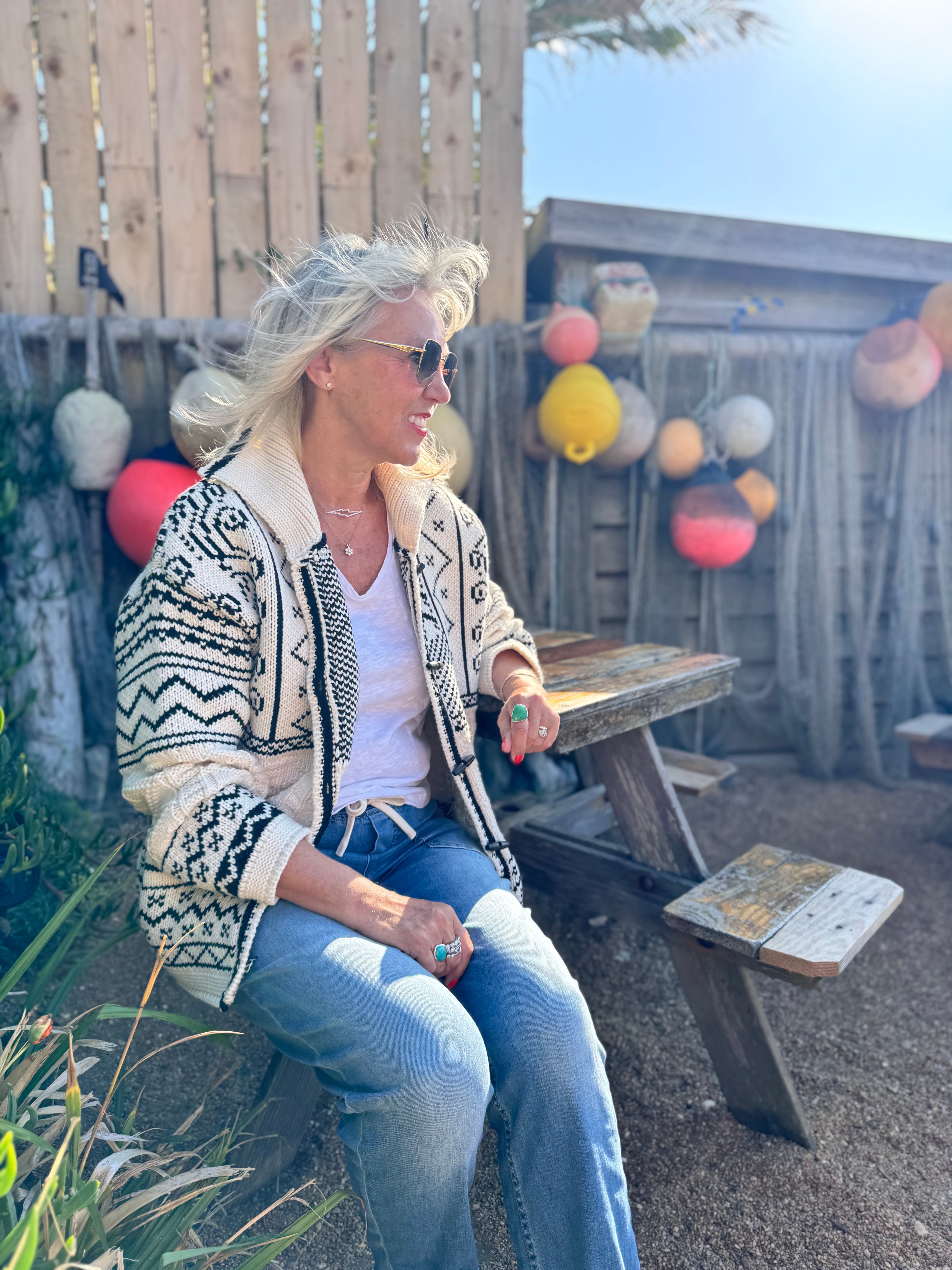 Luxe Nordic Cardigan with Toggles in Ecru & Black