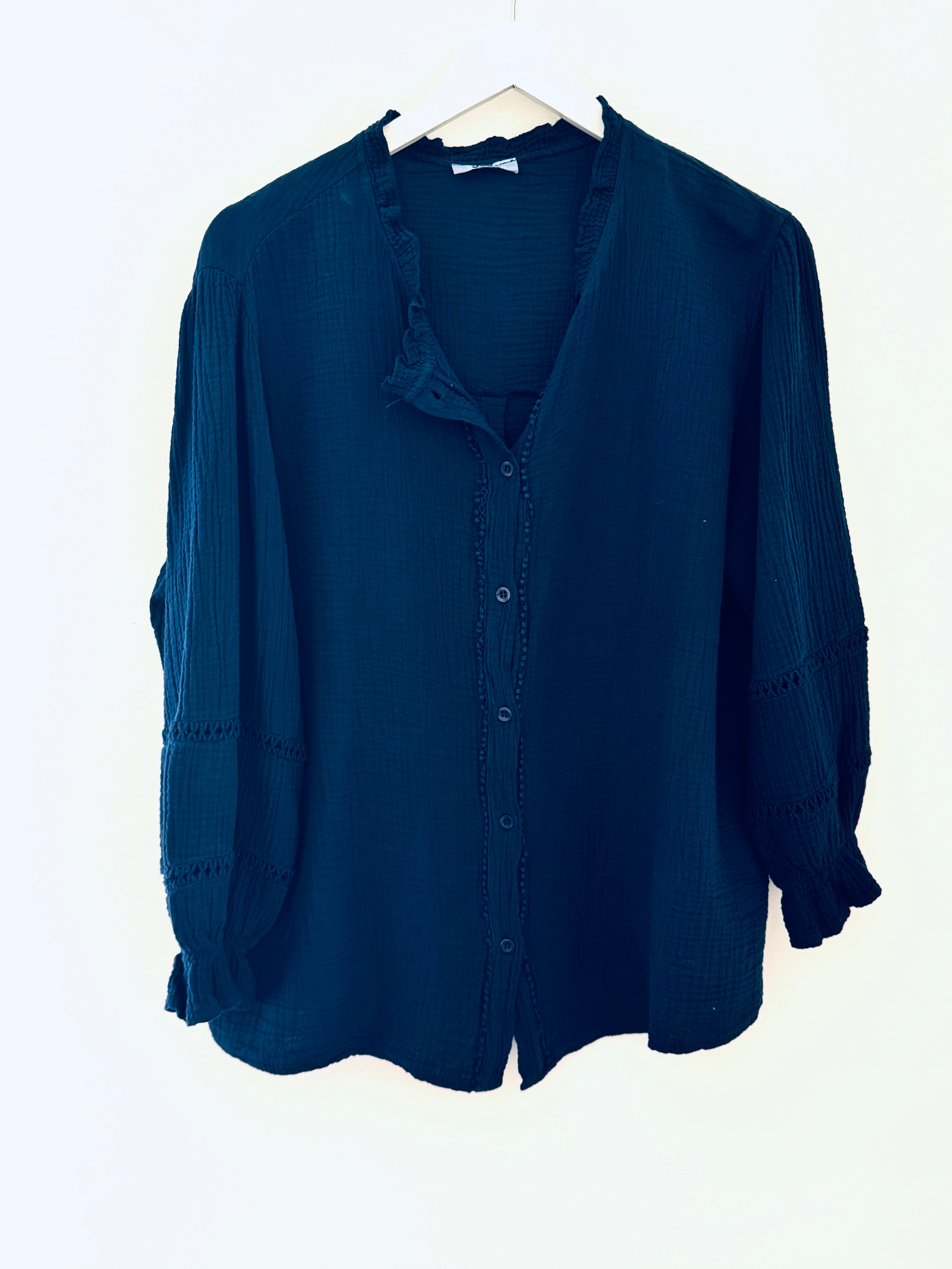 Detailed Cheesecloth Shirt in Navy