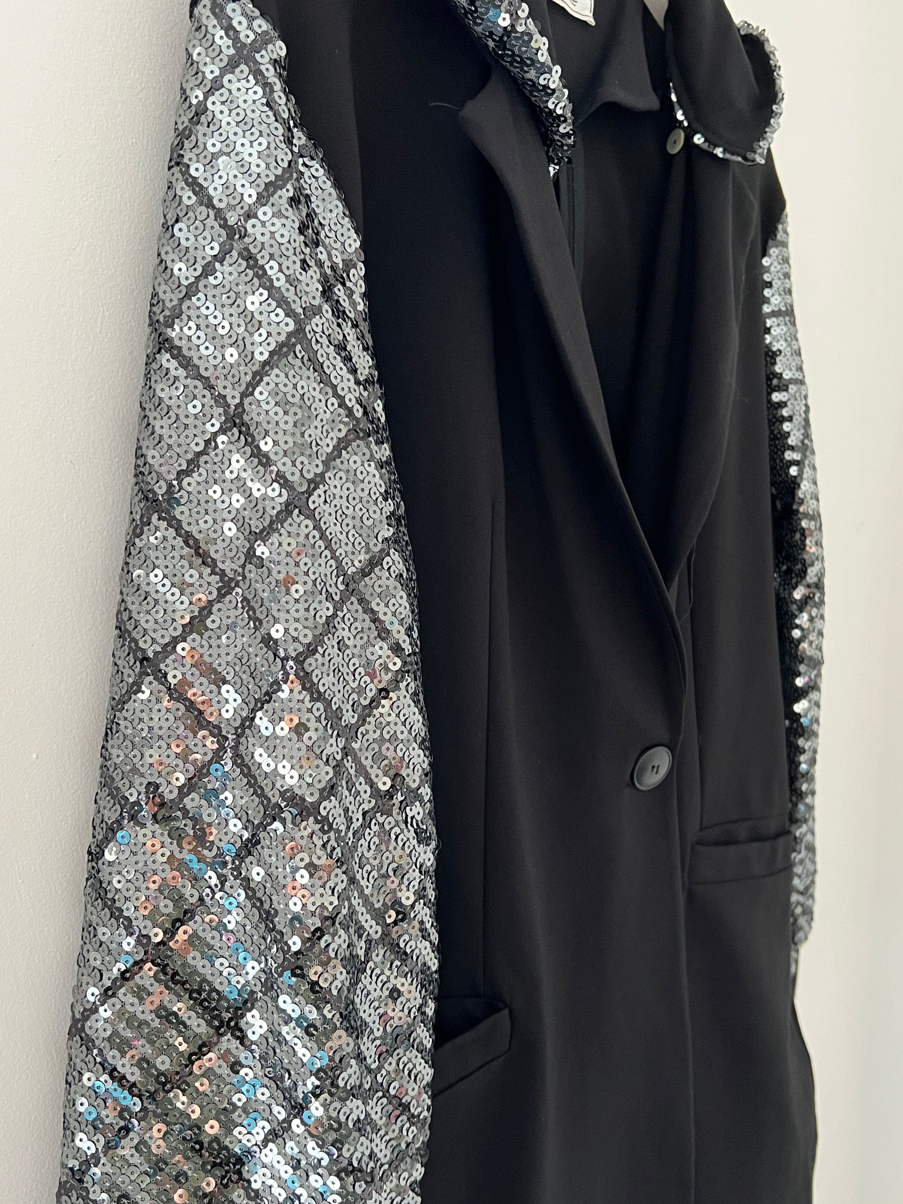 Sequin Blazer Jacket in Black & Silver