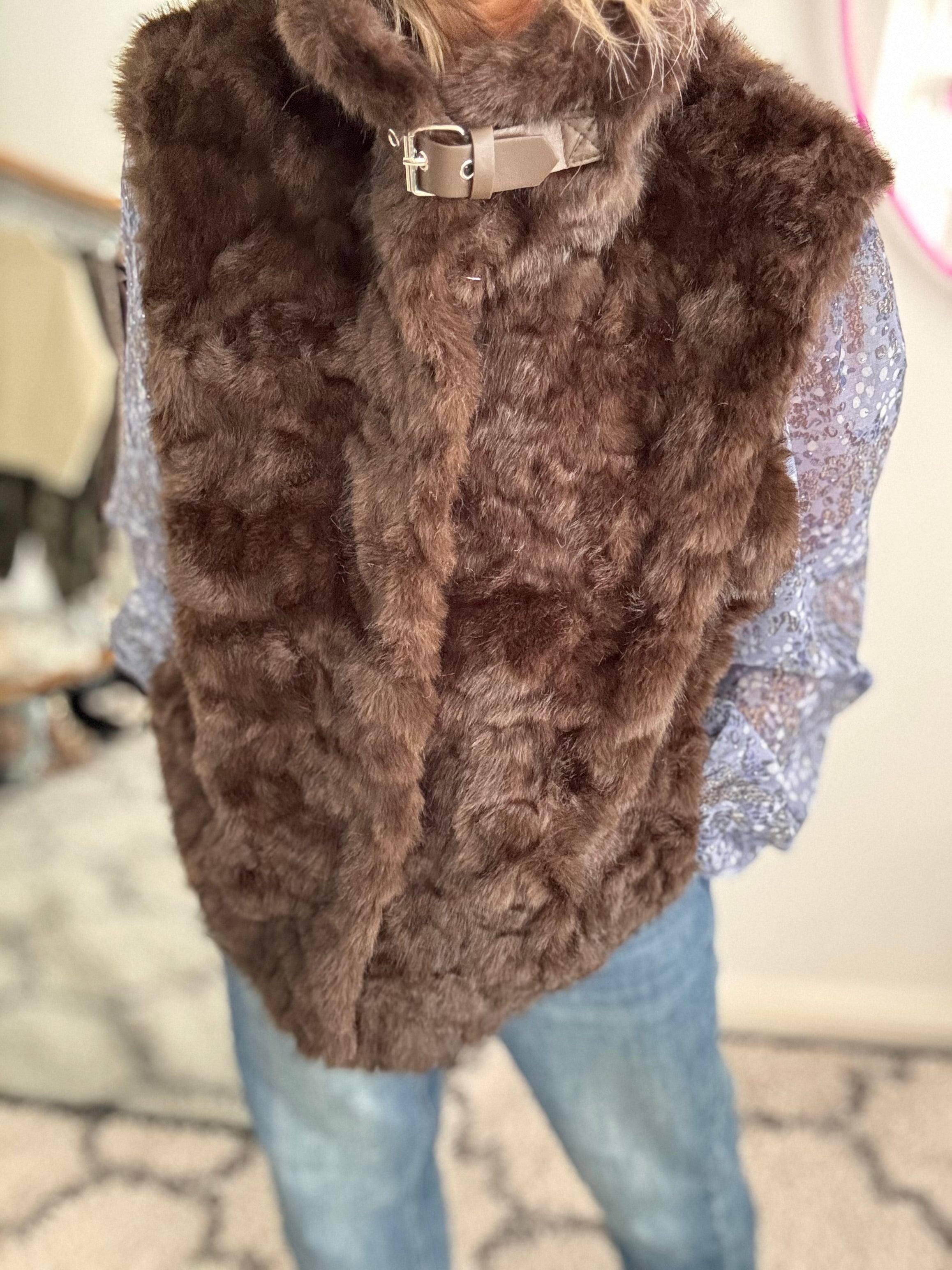 Designer Faux Fur Gilet in Chocolate
